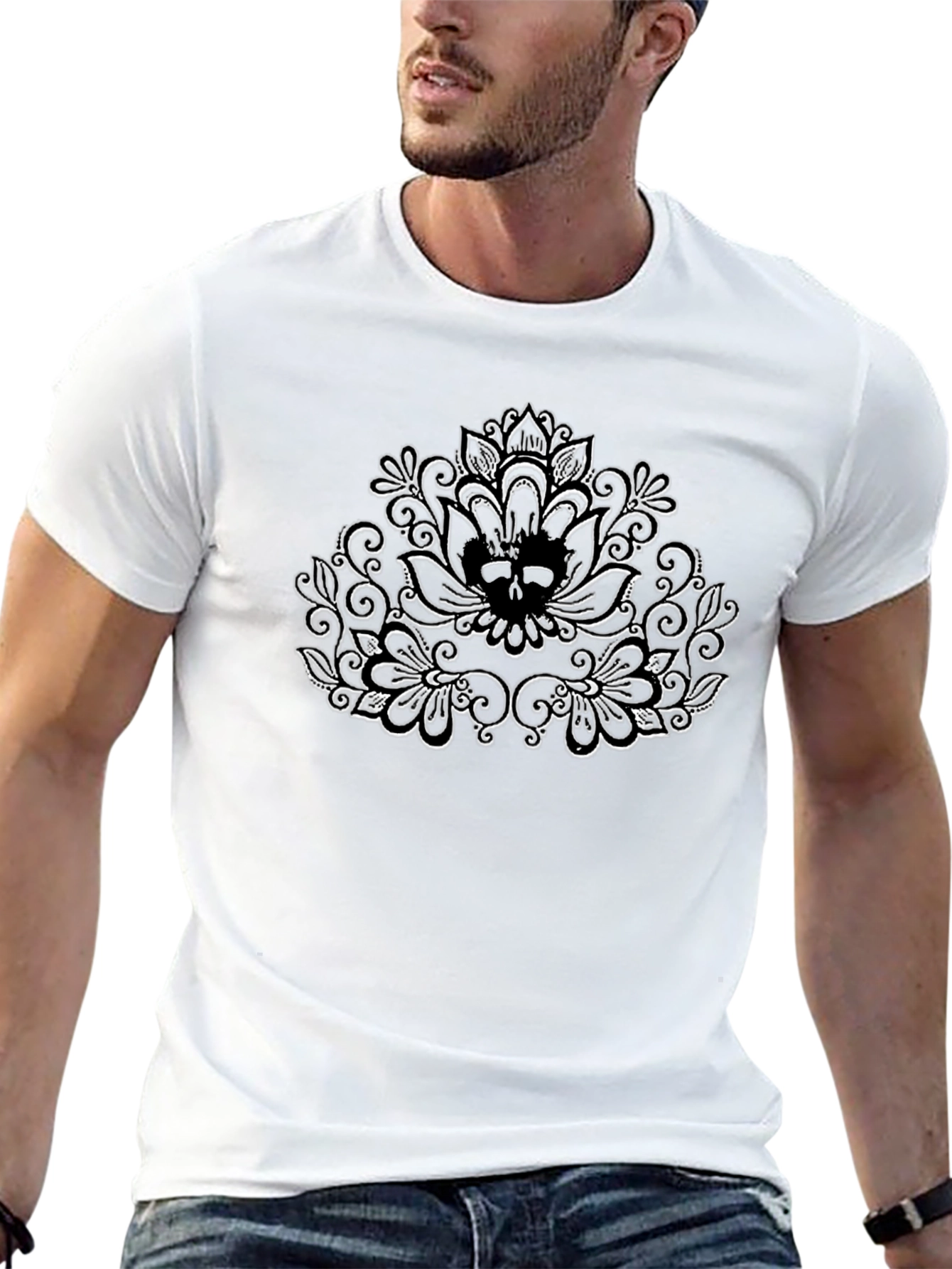 Mens Black T-Shirt with Floral Design