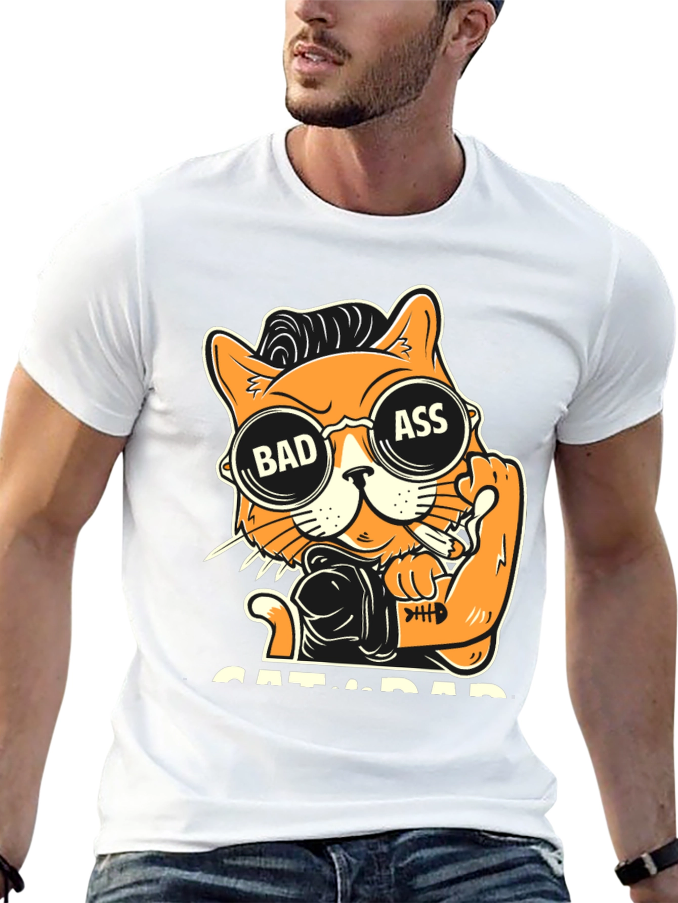 Bad Ass Cat Dad Graphic T-Shirt