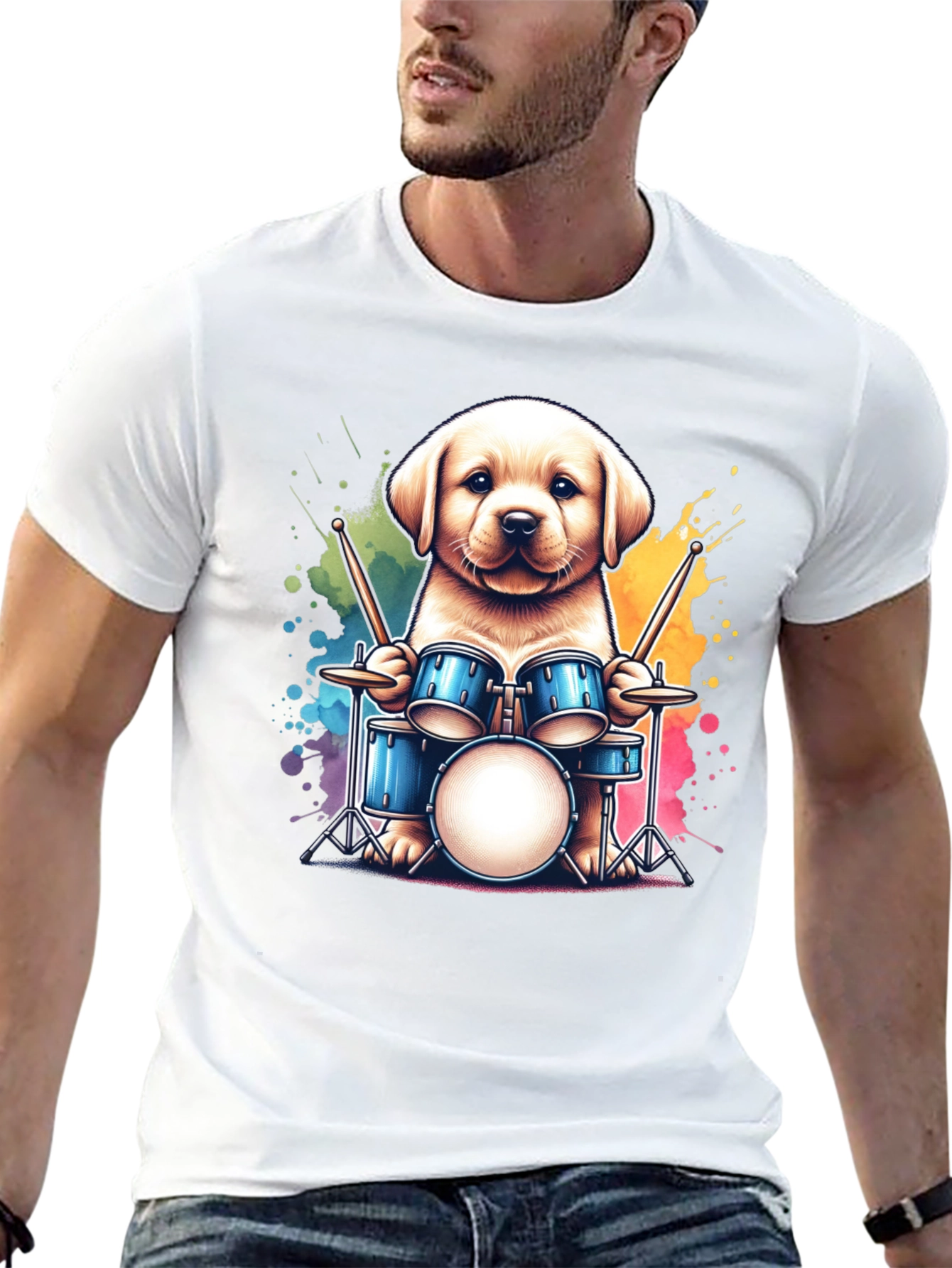 Dog Drummer T-Shirt - Cute Puppy Playing Drums!
