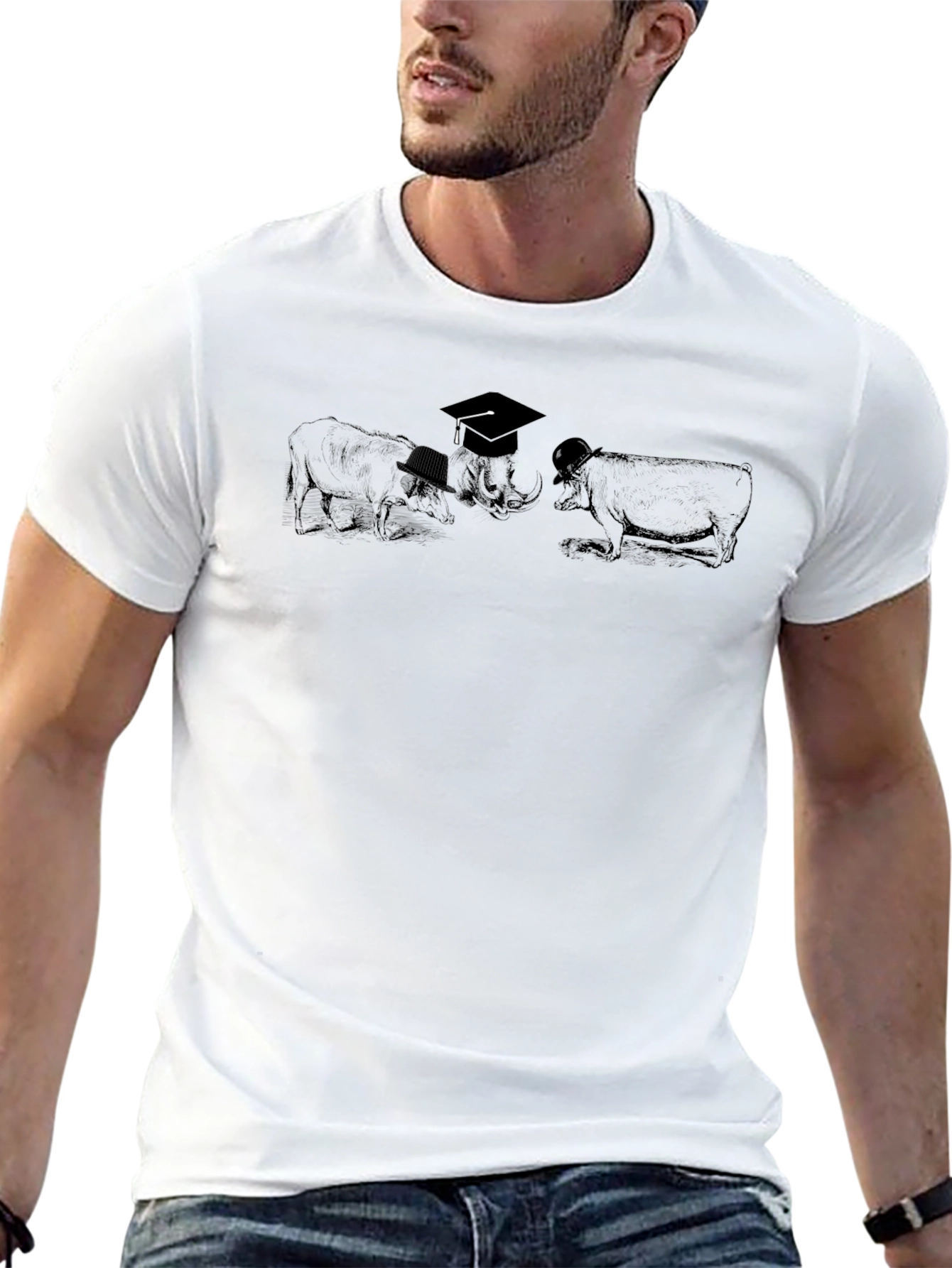 Funny Animal T-Shirt Black Cotton Tee