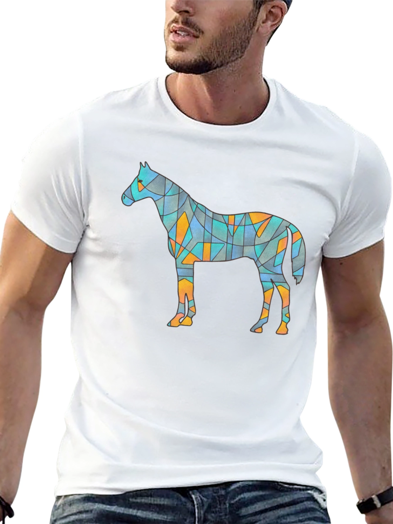 Geometric Horse Graphic Tee - Unique Artistic Design