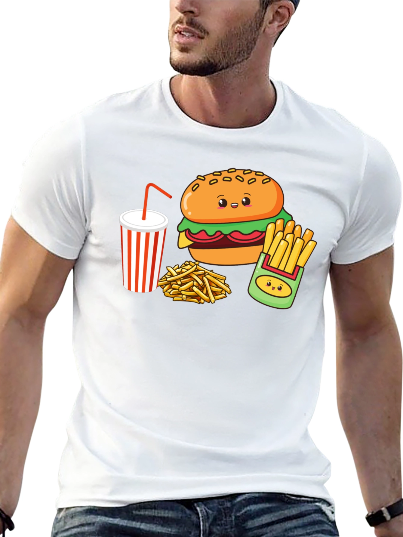 Cute Burger & Fries Black T-Shirt