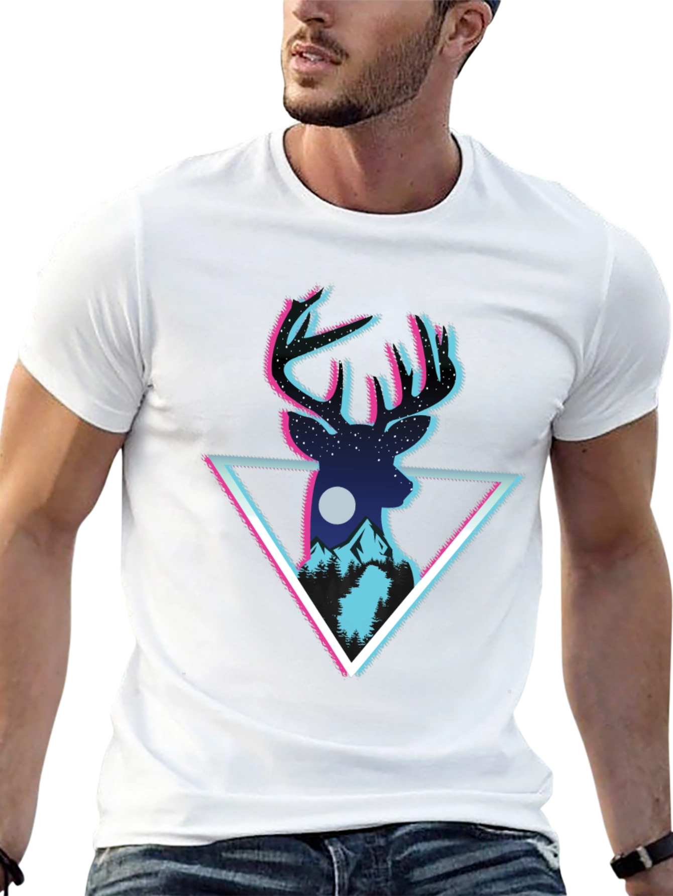 Deer Triangle Graphic T-Shirt - Mens Black Tee