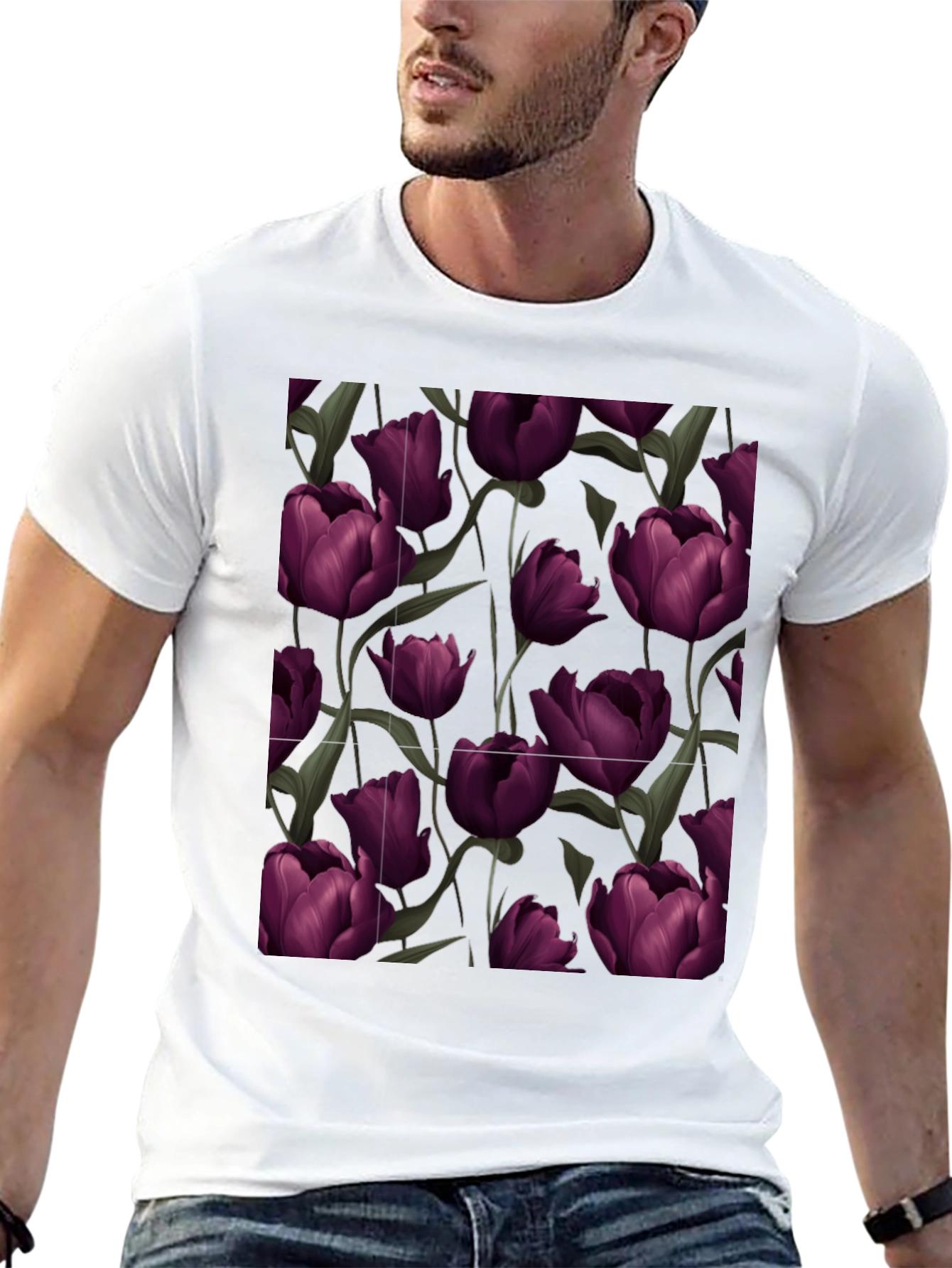 Floral Patterned Black T-Shirt