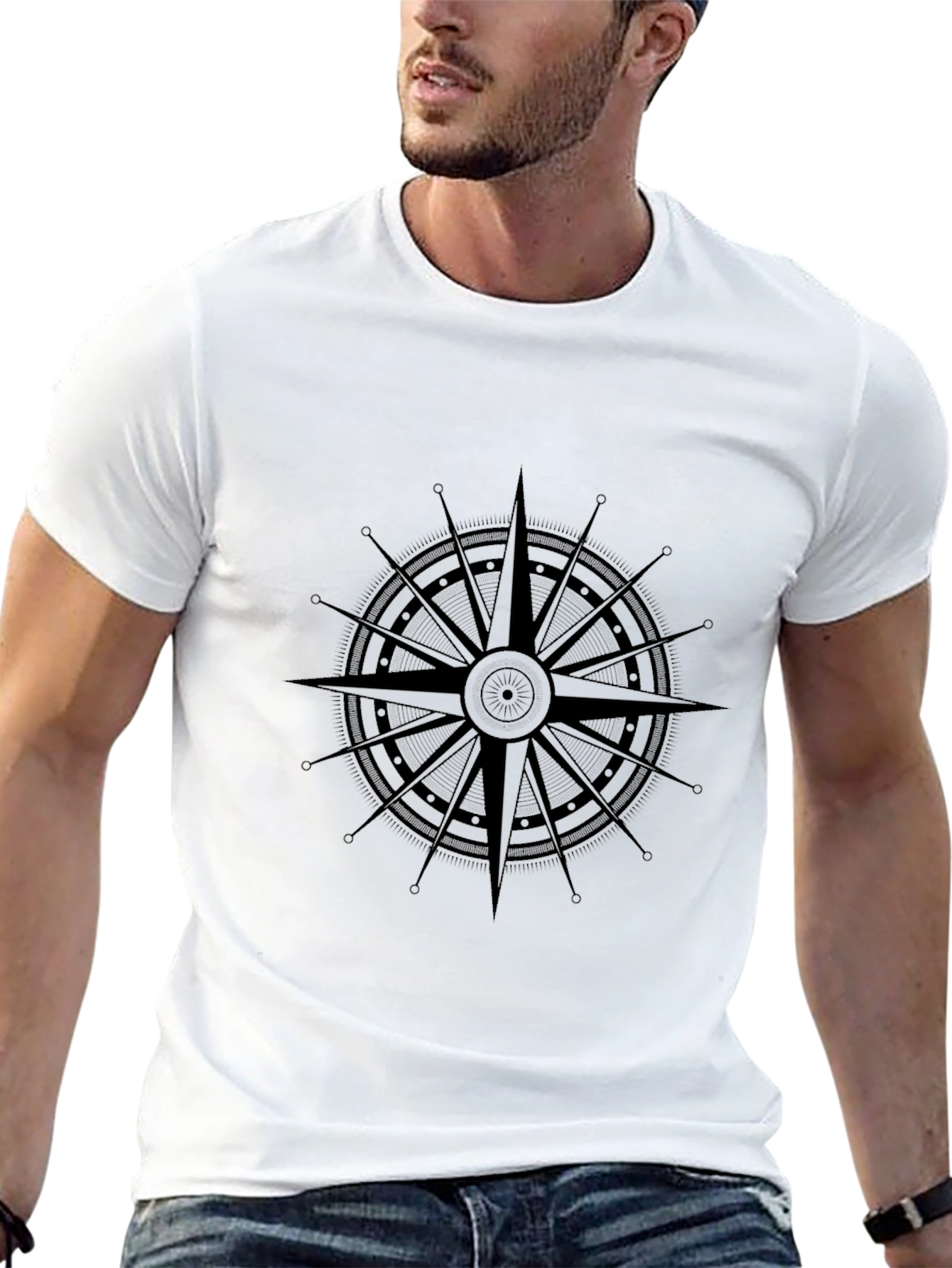 Nautical Compass Rose Graphic Black T-Shirt