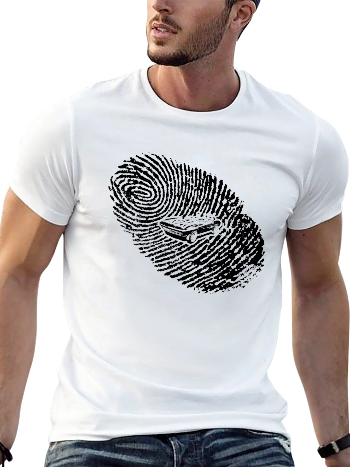 Cool Black Fingerprint Car Graphic T-Shirt