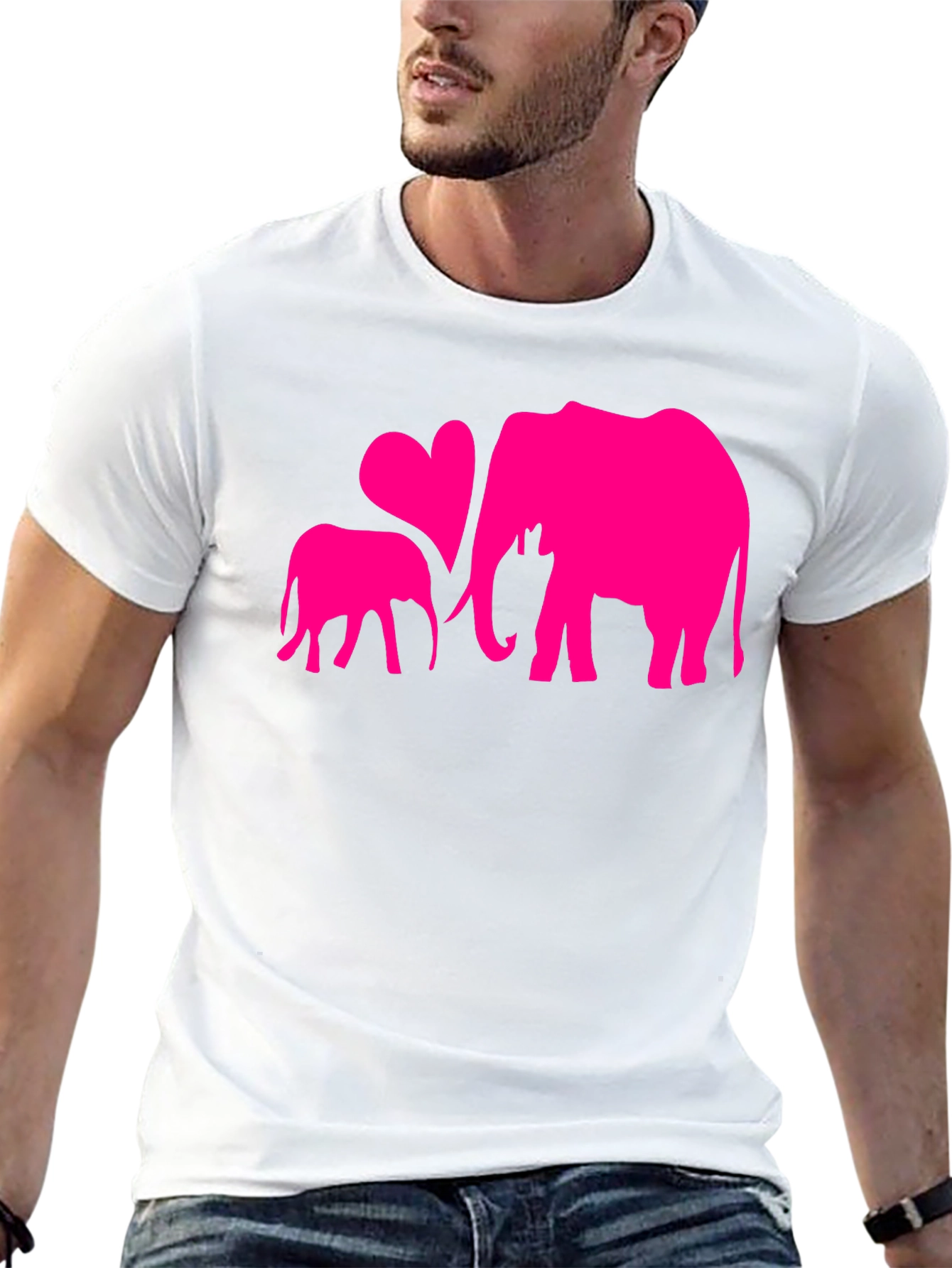 Elephant Mom and Baby Heart Graphic T-Shirt