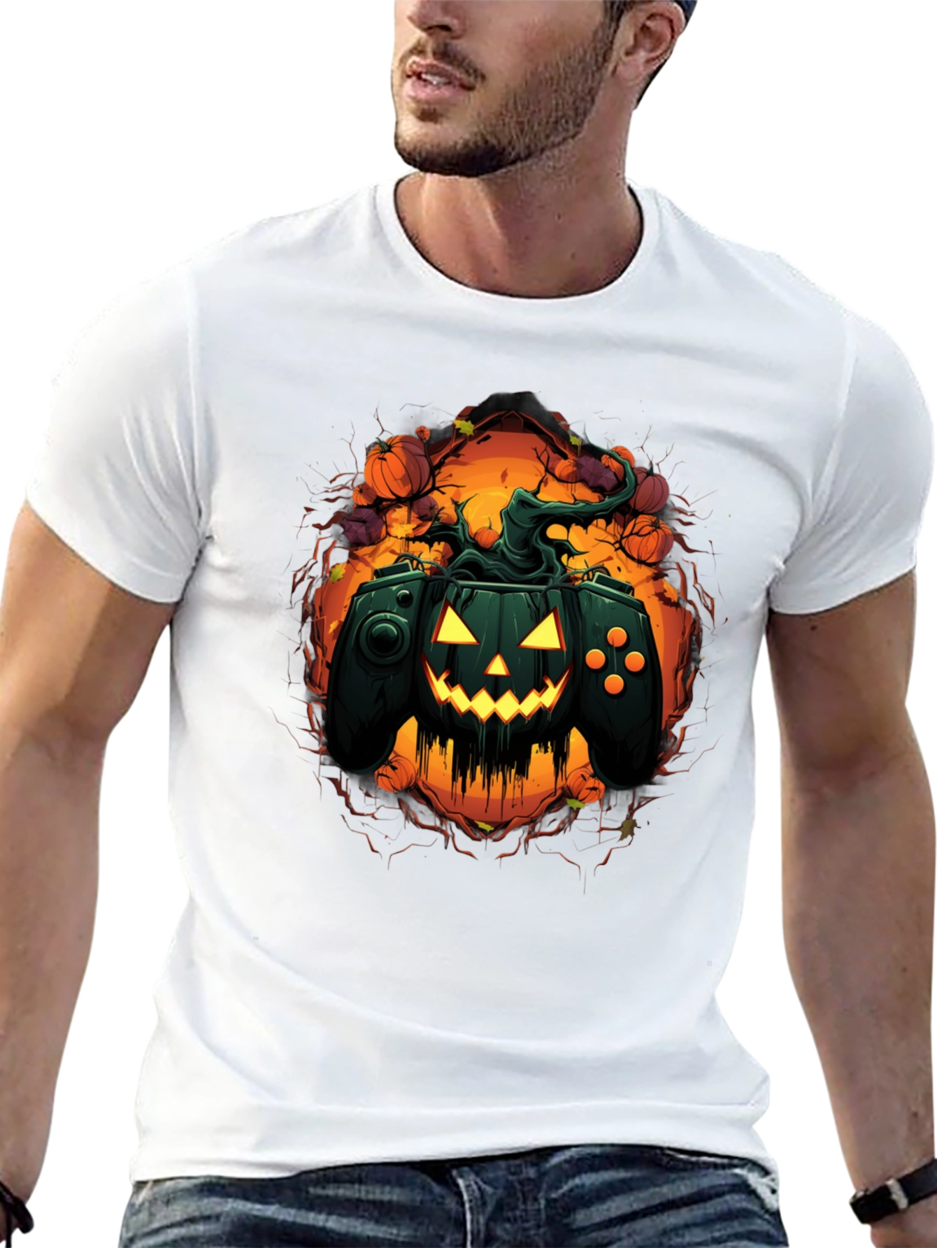 Halloween Gamer Pumpkin Black T-Shirt