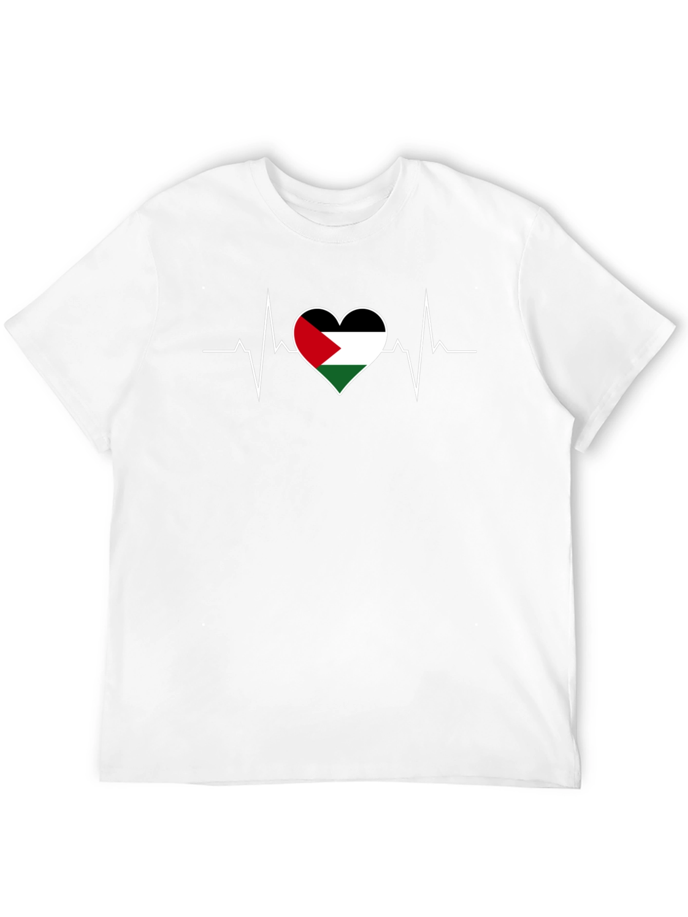 Palestine Flag Heartbeat T-Shirt - Black