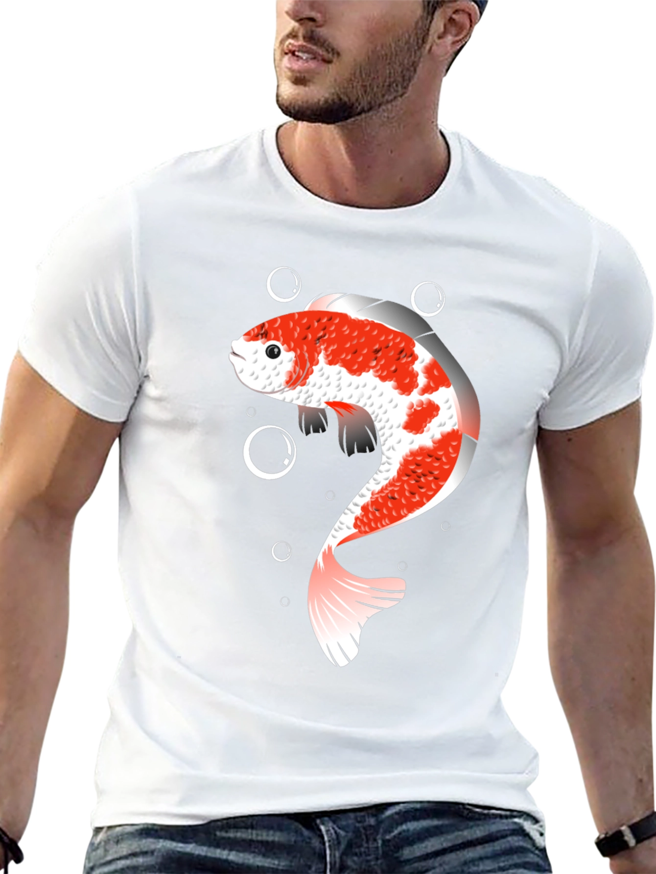 Koi Fish Graphic T-Shirt - Black Cotton Blend