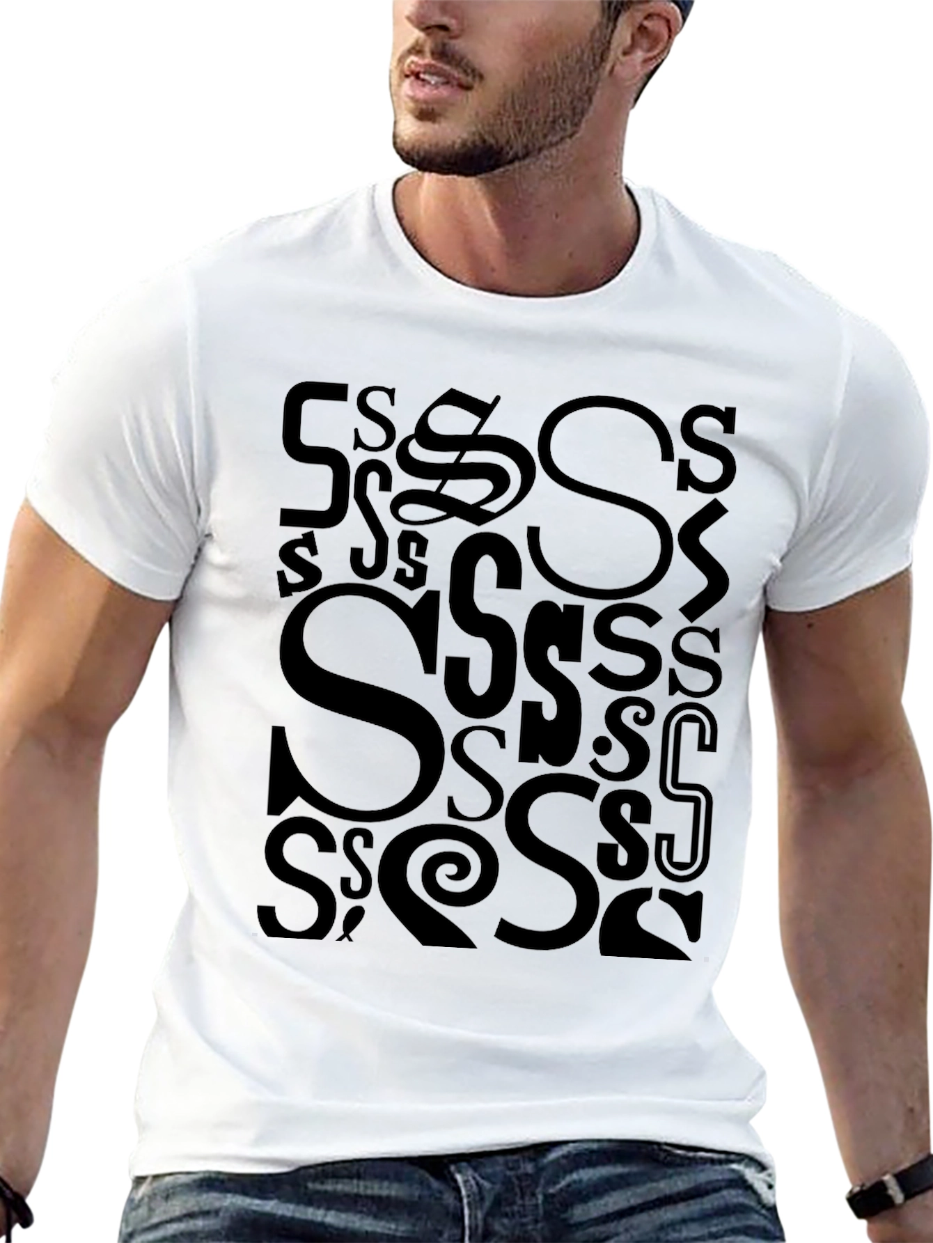 S Letter Print T-Shirt - Casual Cotton Tee