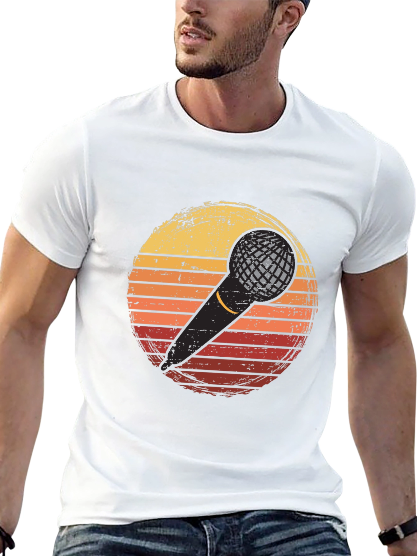 Retro Microphone Sunset Graphic T-Shirt