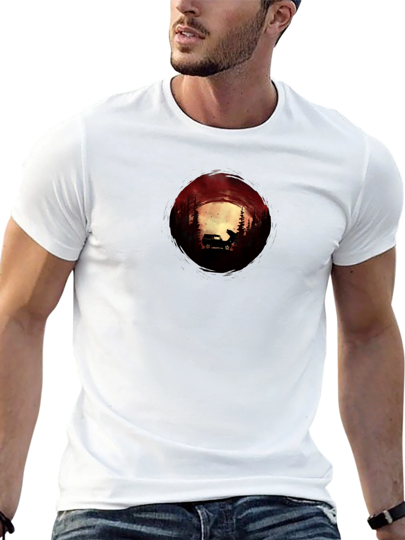 Silhouette Car & Wolf T-Shirt - Adventure Design