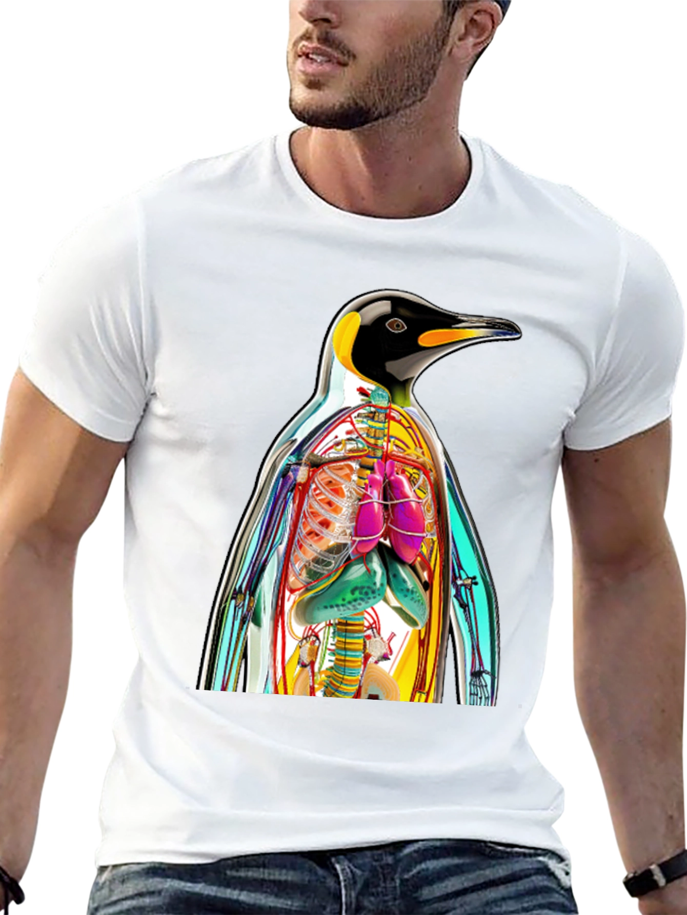 Penguin Anatomy Print T-Shirt - Unique Graphic Tee