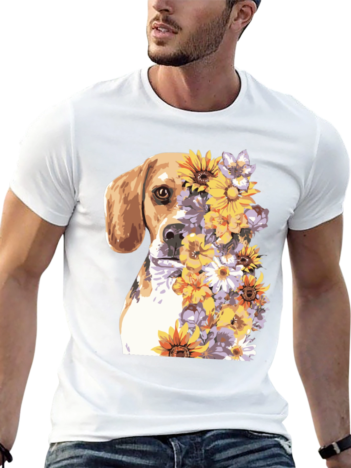 Dog & Floral Print T-Shirt