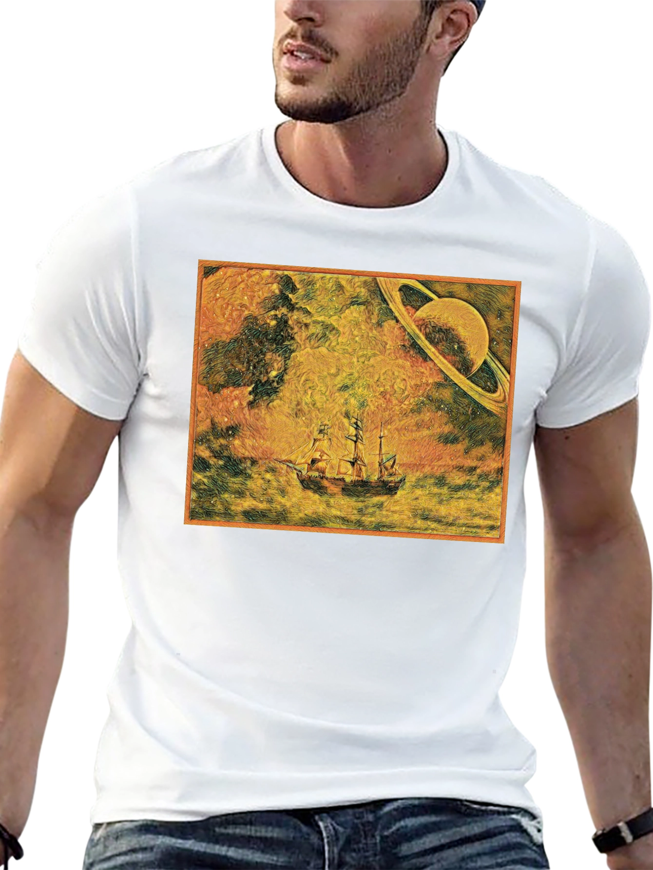 Saturn Voyage Graphic Tee - Space Sailing Adventure