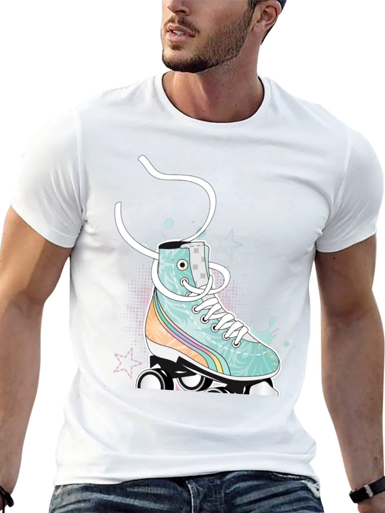 Retro Roller Skate Graphic Tee - Black