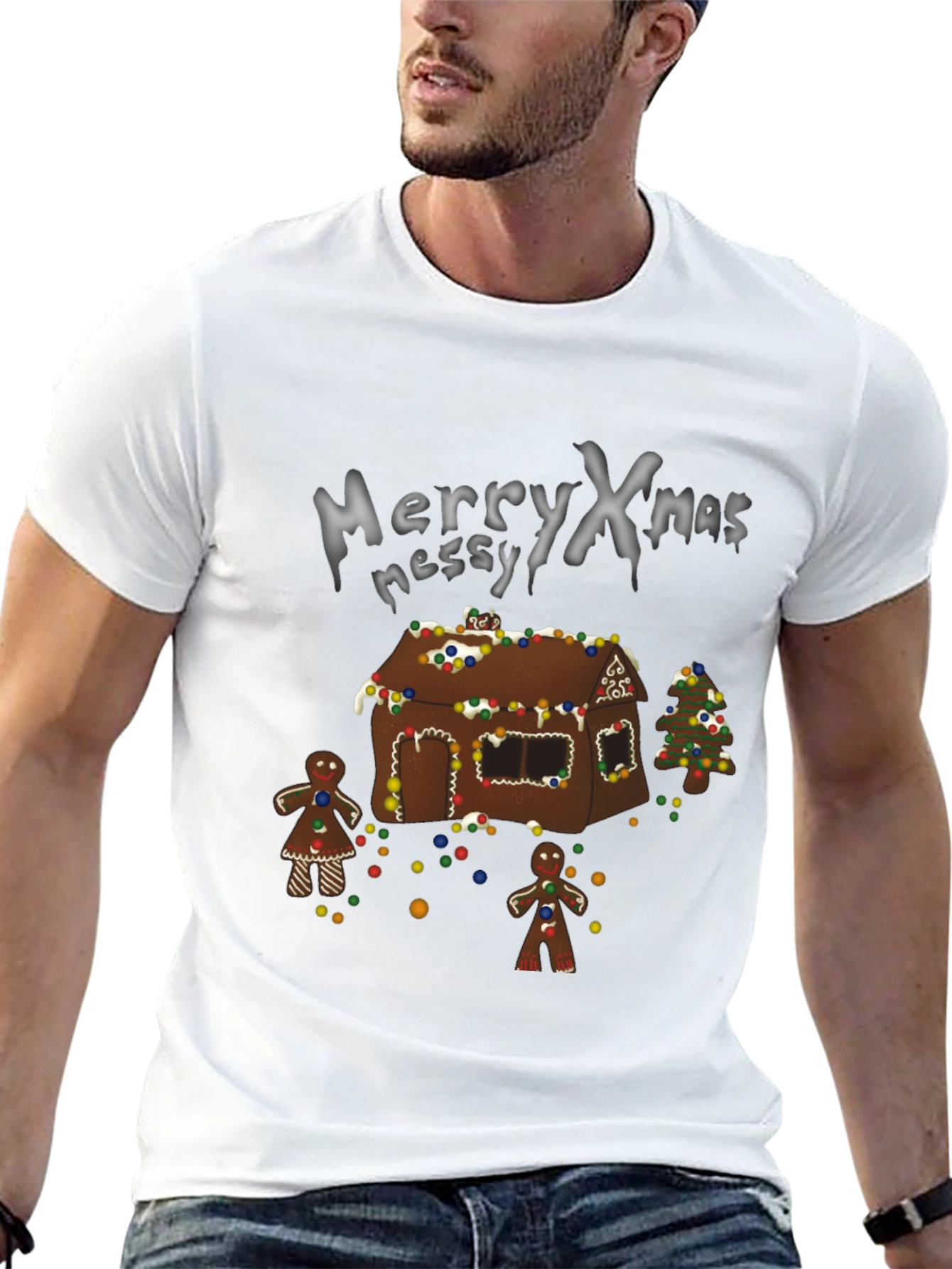 Merry Xmas Messy Gingerbread House Christmas T-Shirt