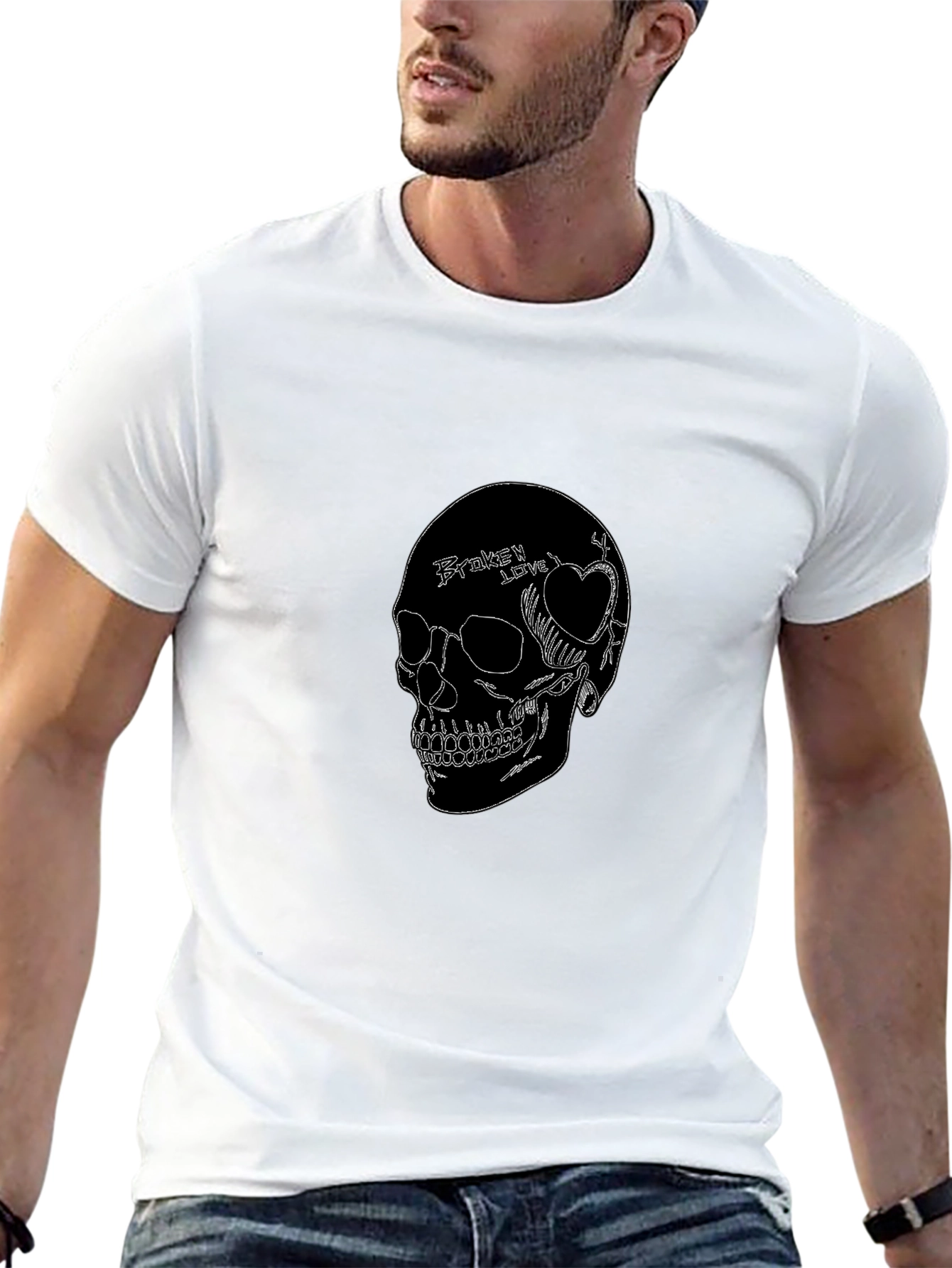 Skull Broken Heart Graphic Black T-Shirt
