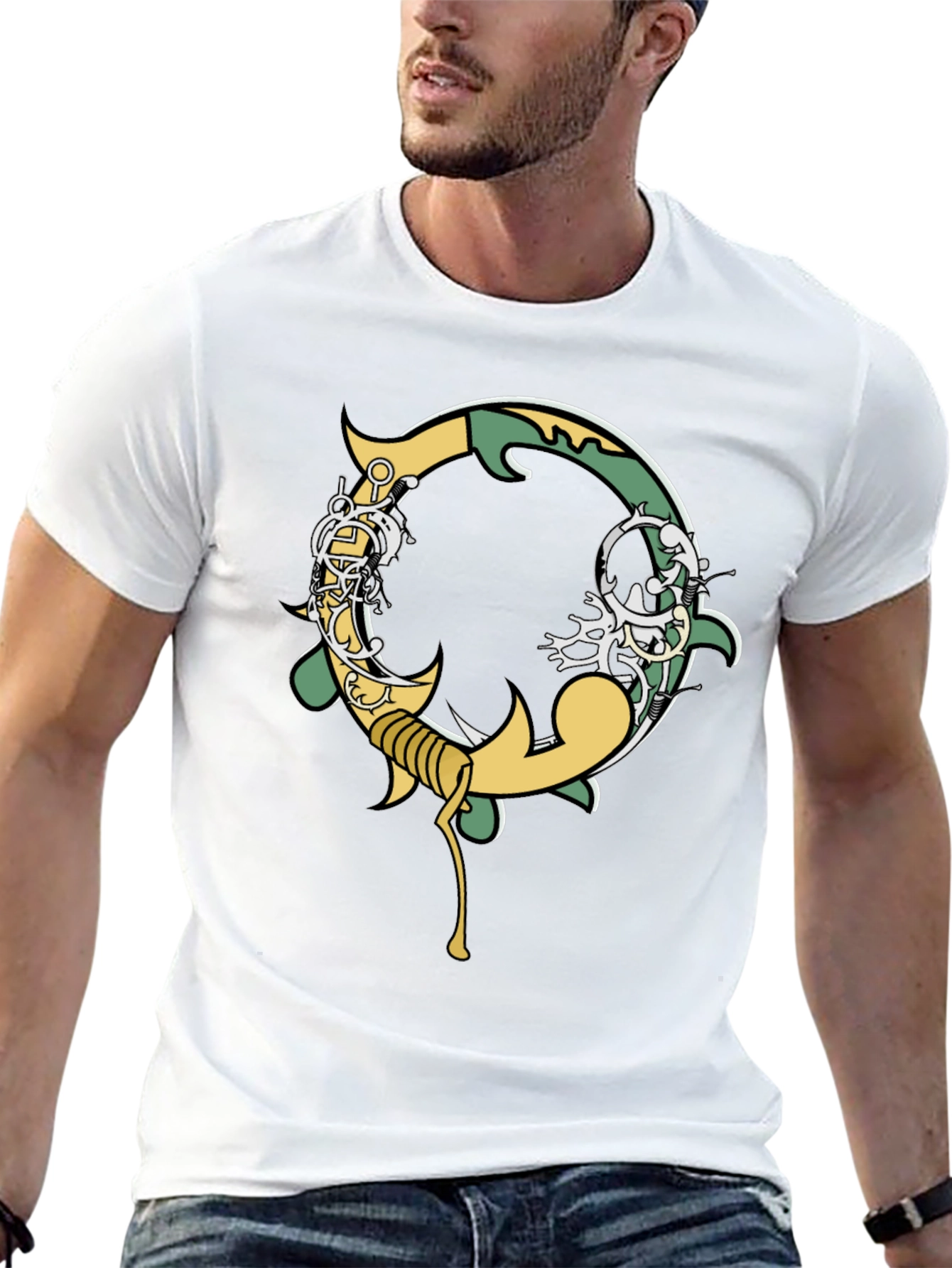 Black Graphic Tee - Ornate Initial O Design