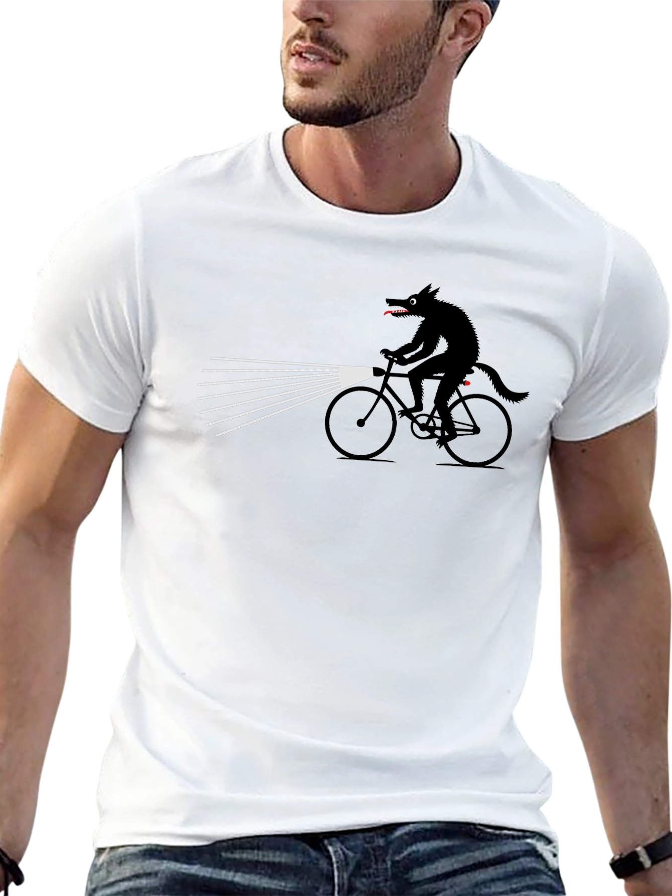 Wolf on Bike Graphic Tee - Unique Novelty Shirt