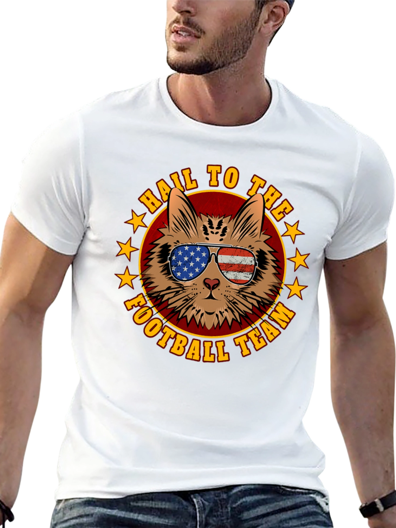 Patriotic Cat Football Fan T-Shirt