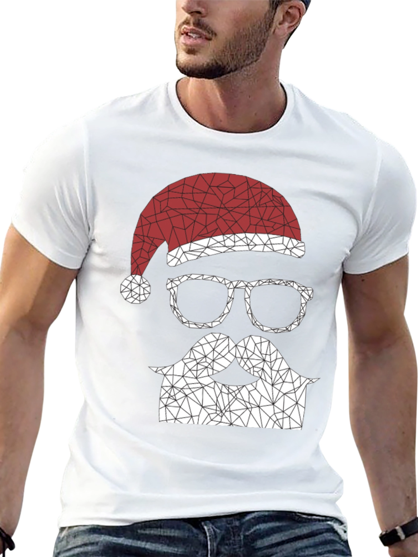 Geometric Santa T-Shirt - Holiday Style