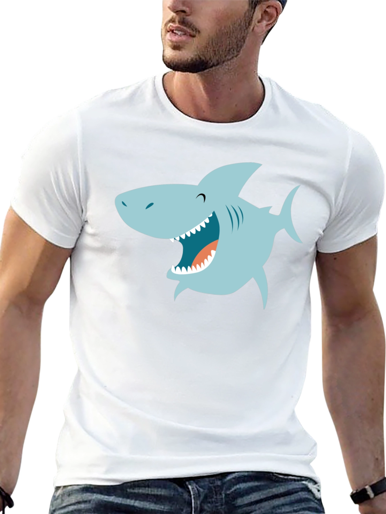 Cartoon Shark Graphic Black T-Shirt