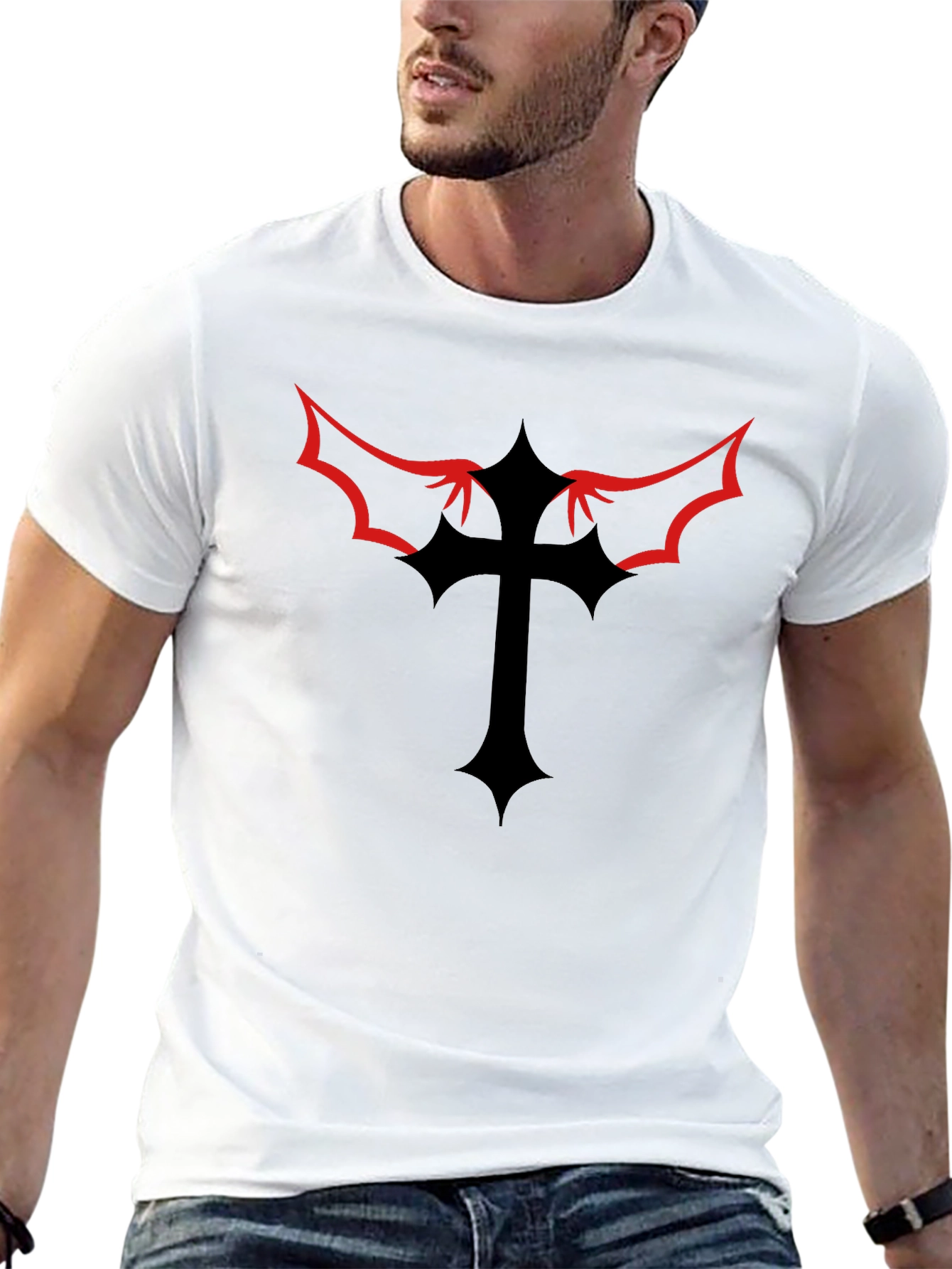 Gothic Cross Graphic Tee - Black