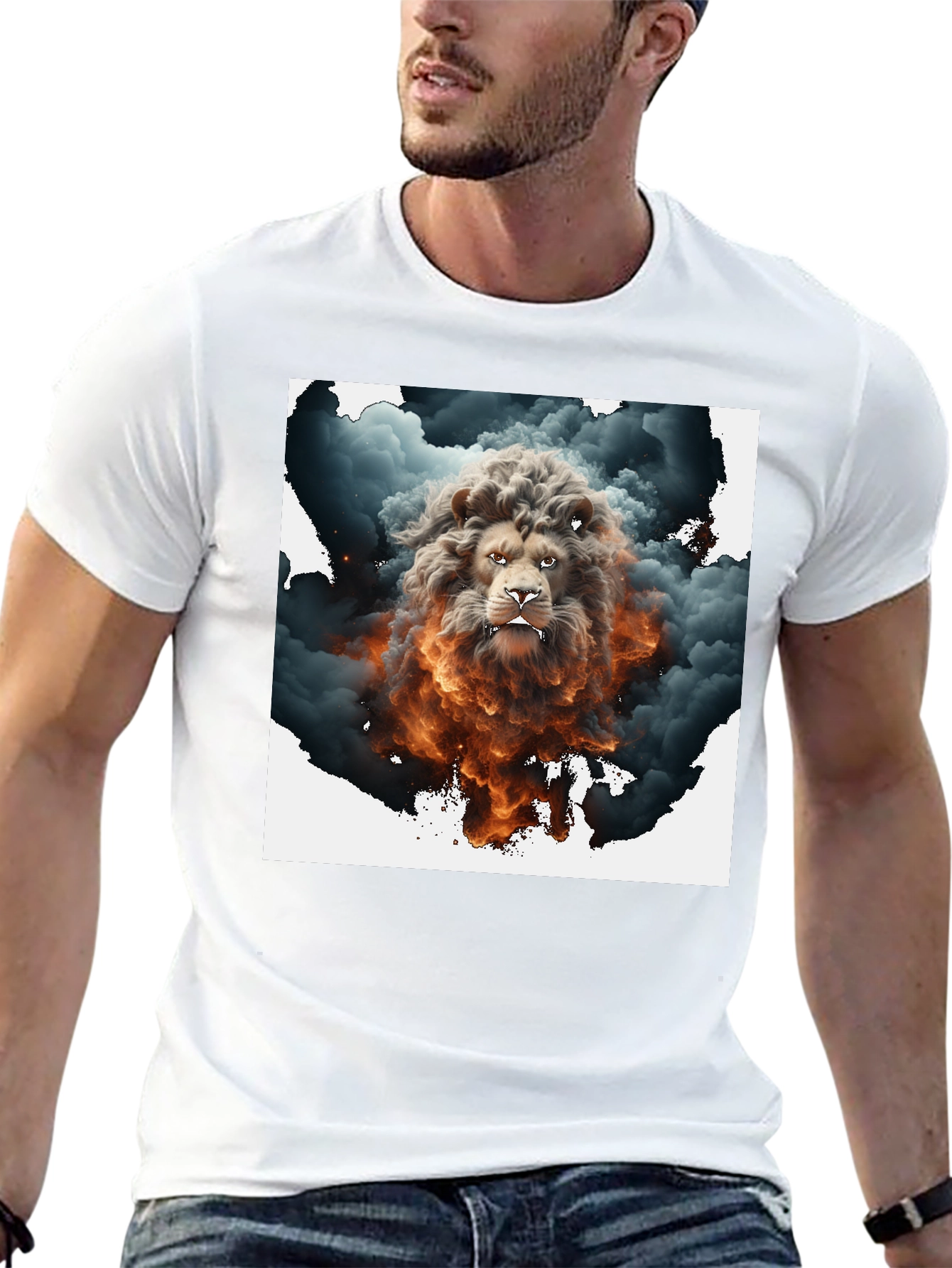 Lion Smoke Graphic Tee - Black Cotton