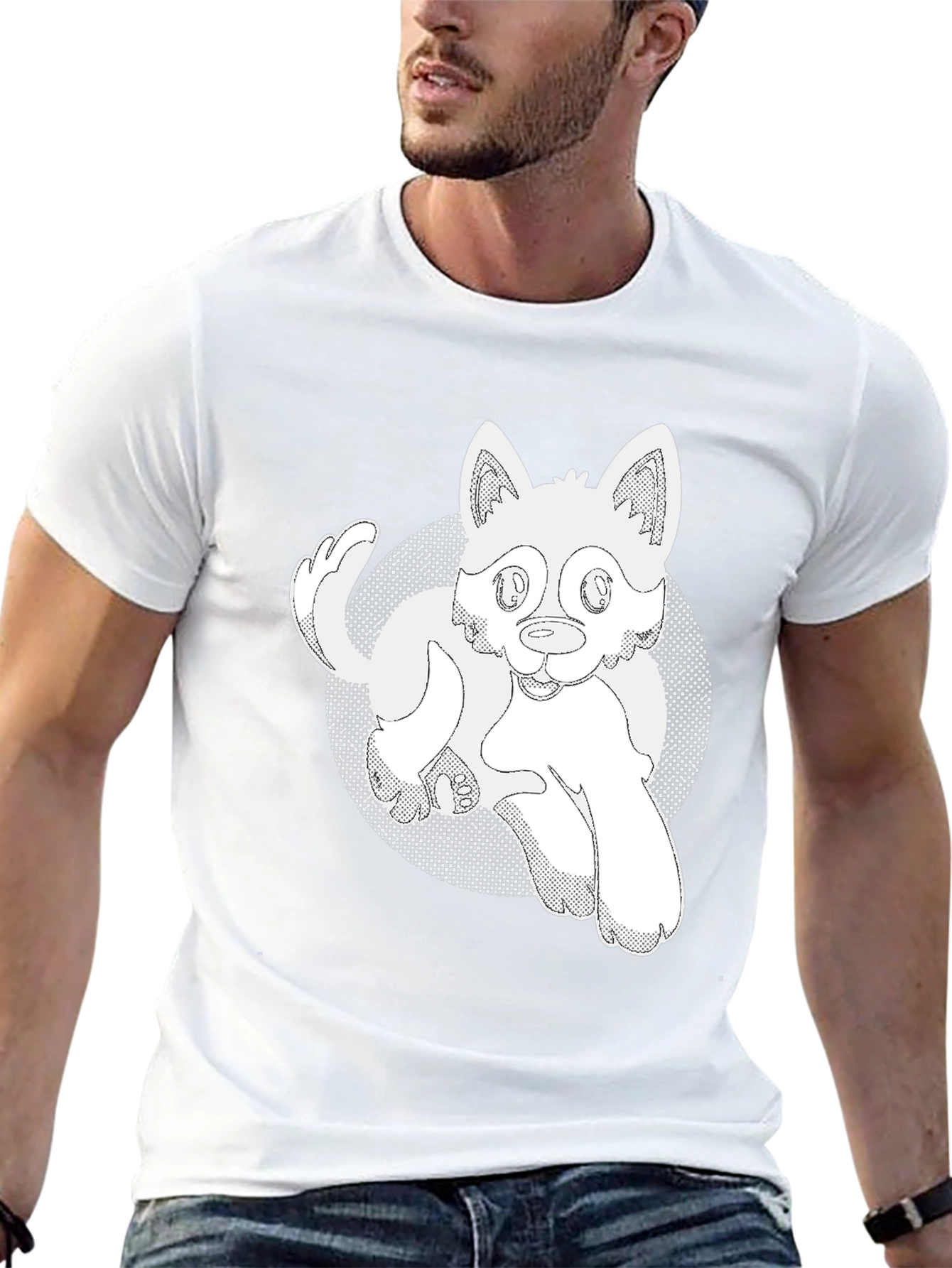 Cartoon Dog Graphic T-Shirt - Black Cotton Tee