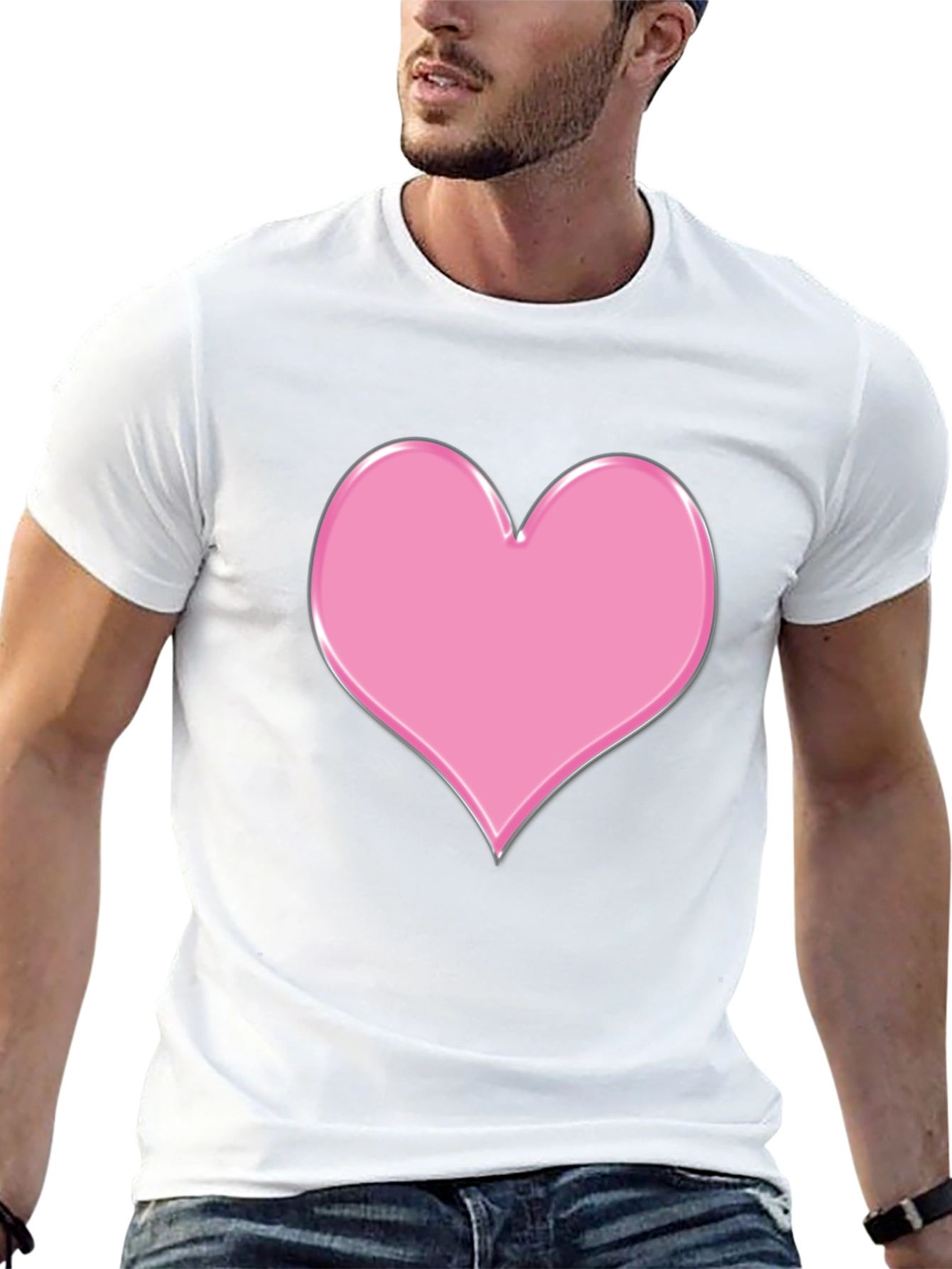 Pink Heart Graphic Black T-Shirt