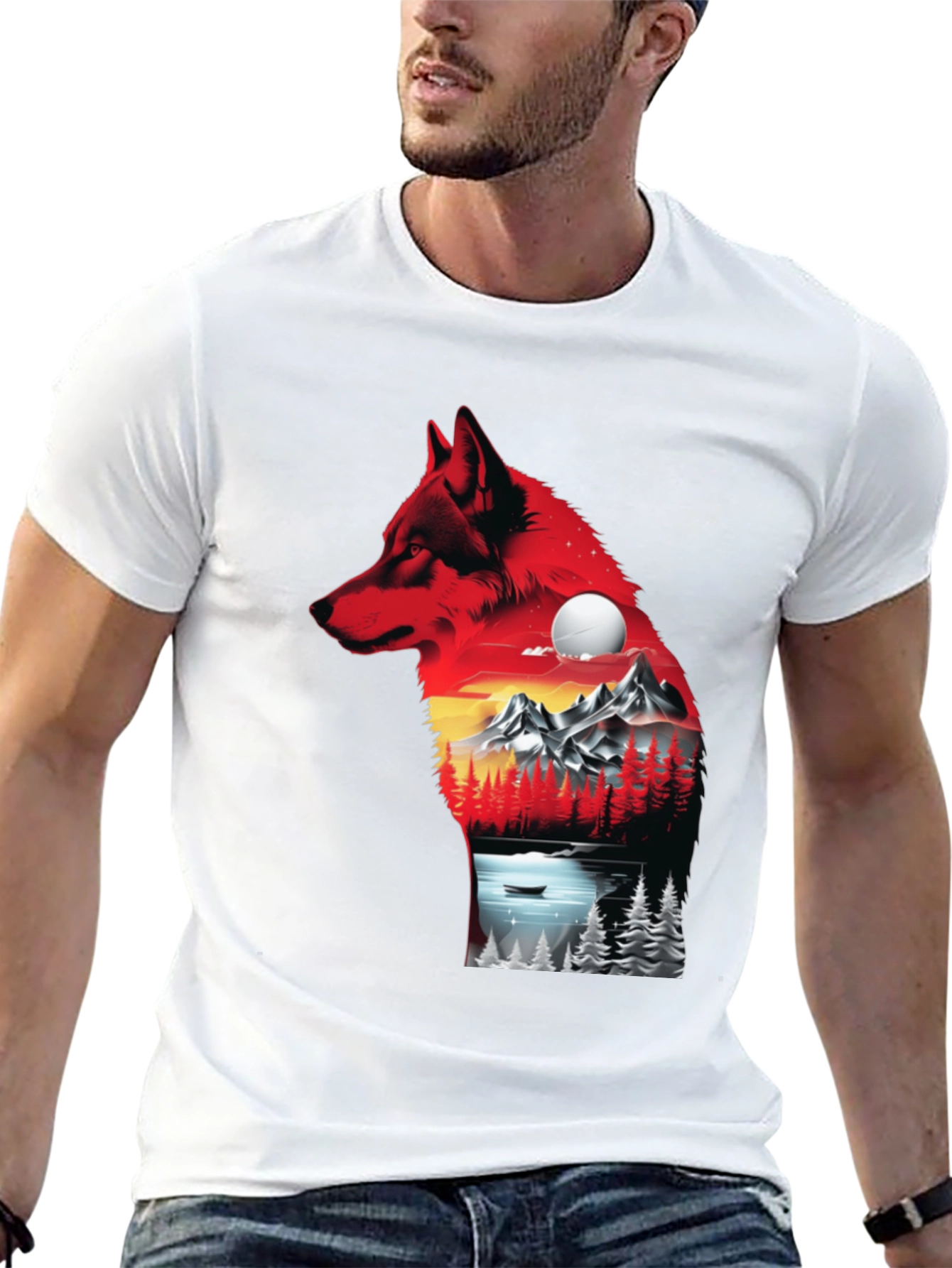 Wolf Landscape Graphic T-Shirt - Black