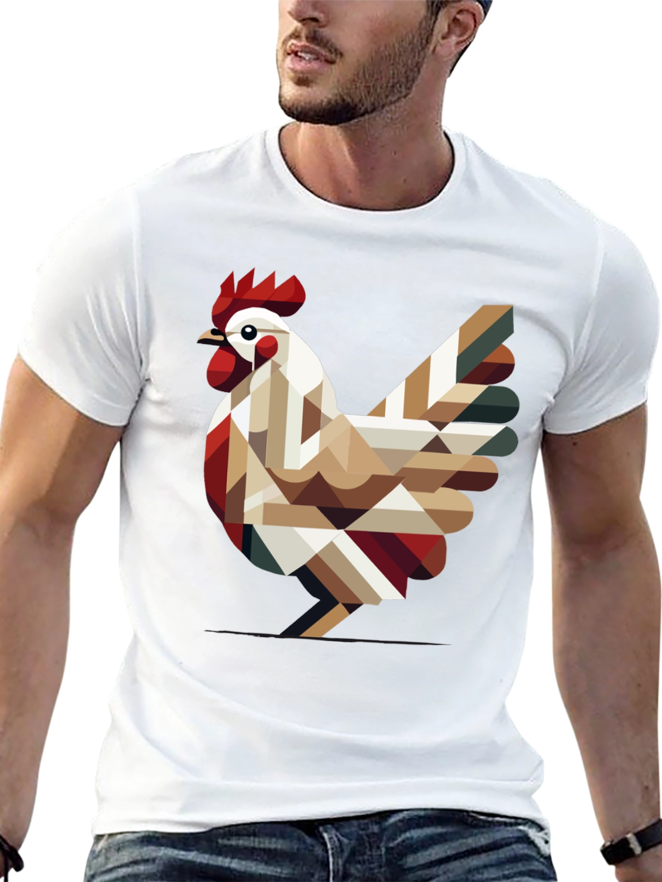 Geometric Chicken Graphic Tee - Modern Farm Style