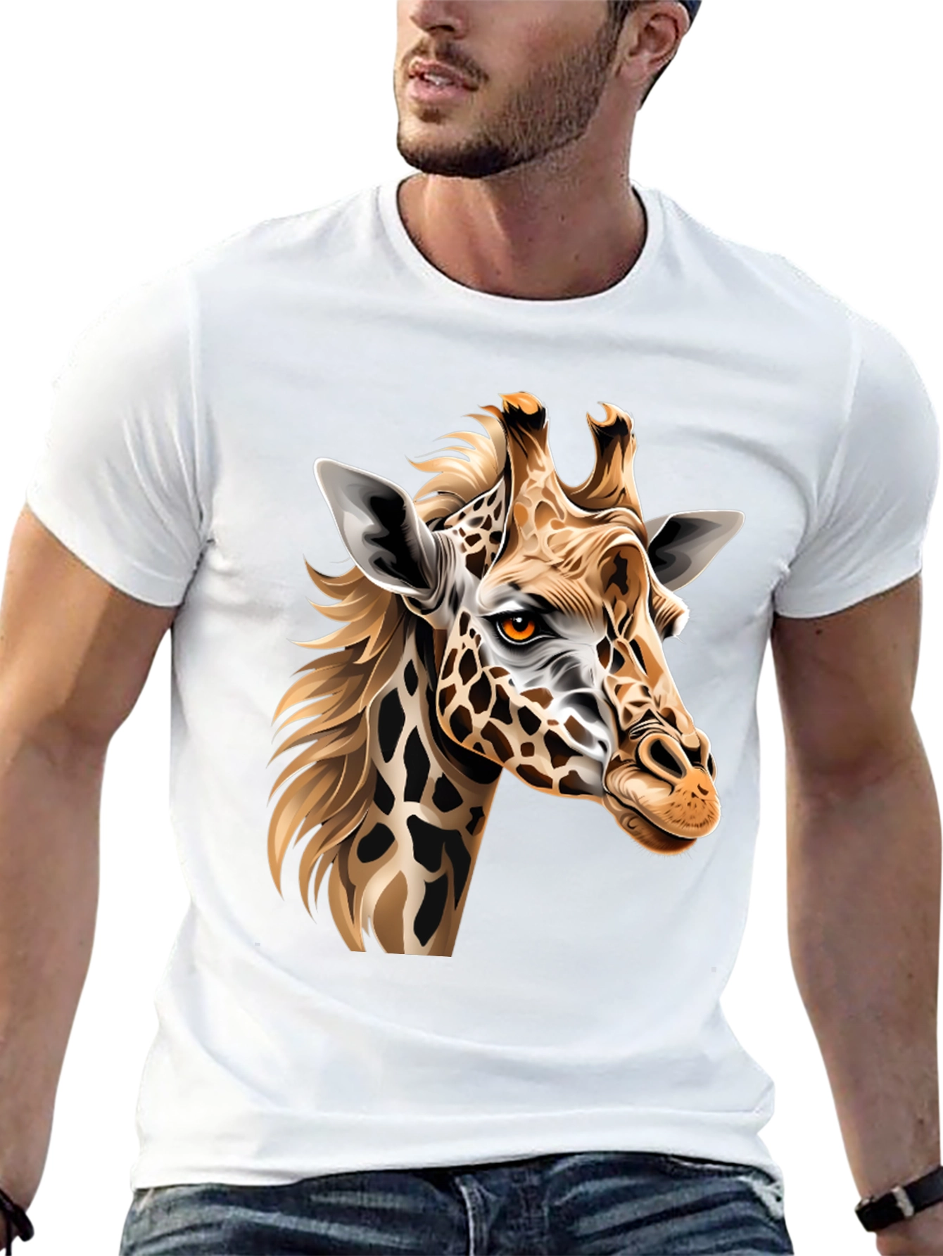 Giraffe Graphic Print Mens Black T-Shirt