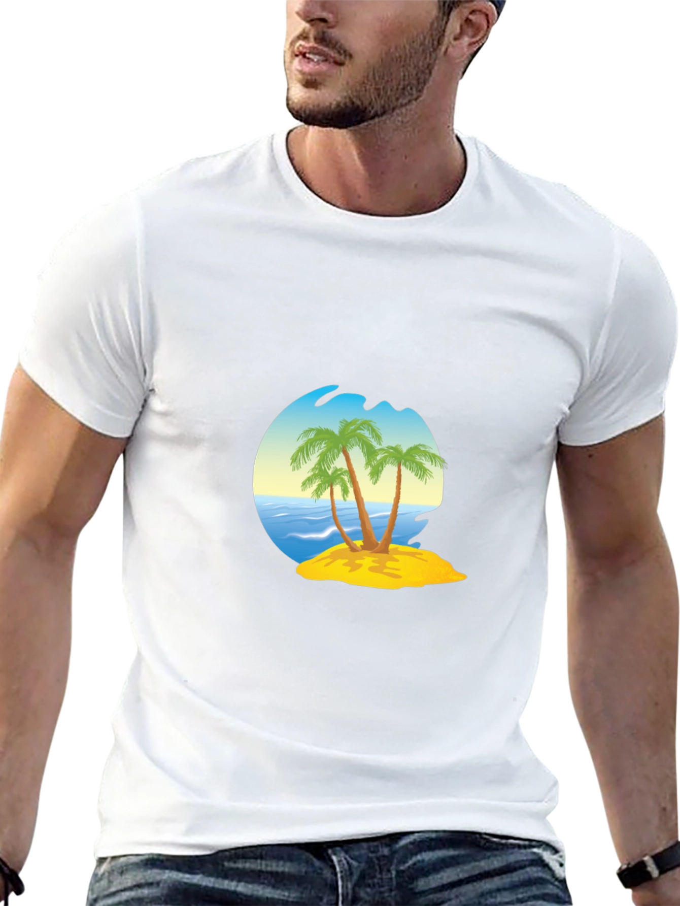 Island Palm Tee - Black Cotton Blend T-Shirt