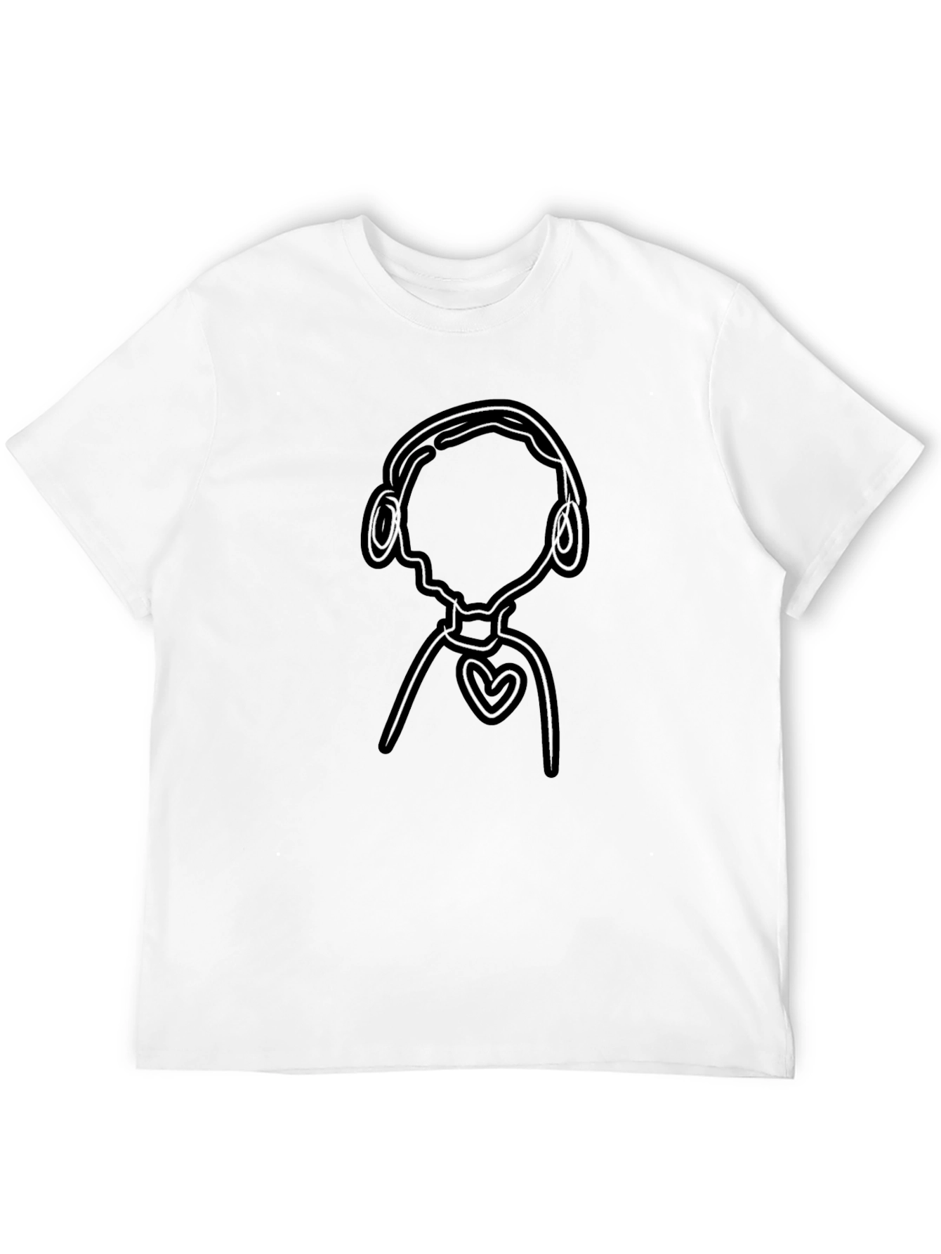 Line Art Heart Headphones Black T-Shirt