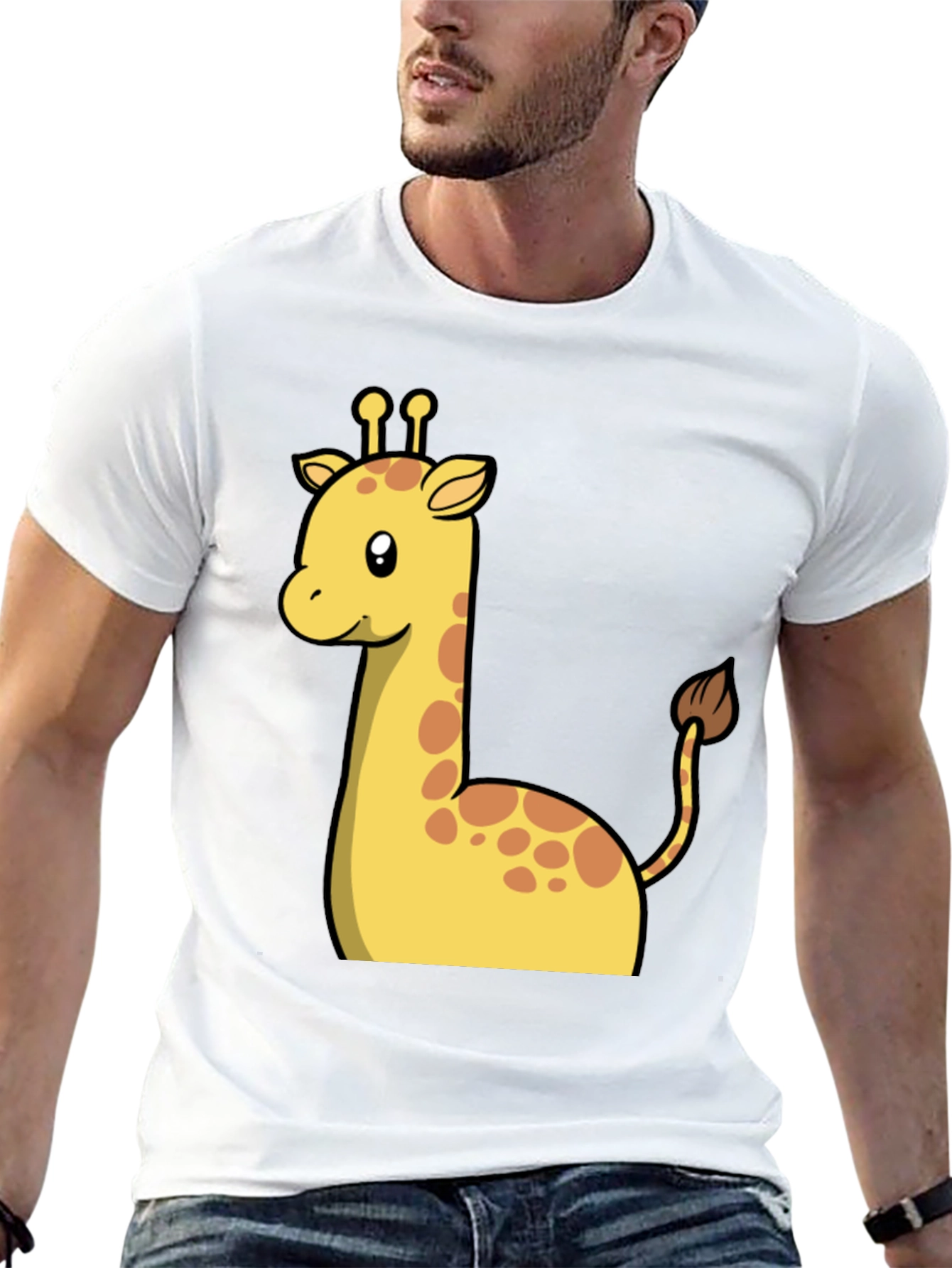 Cute Giraffe Graphic Tee - Black