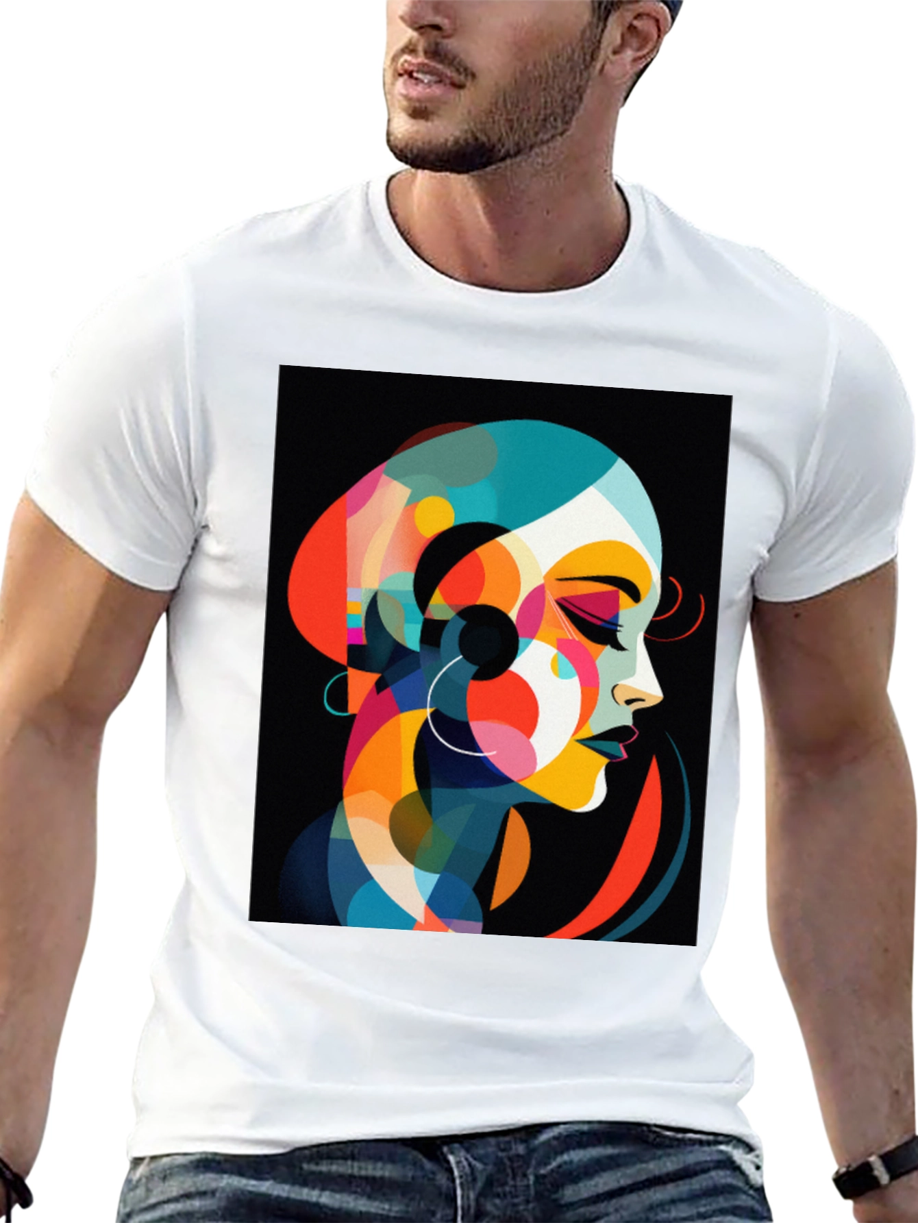 Abstract Woman Graphic Tee - Stylish Black T-Shirt