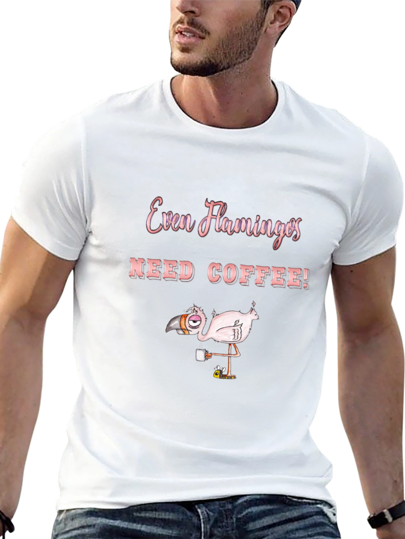 Funny Flamingo Coffee Lover Graphic T-Shirt