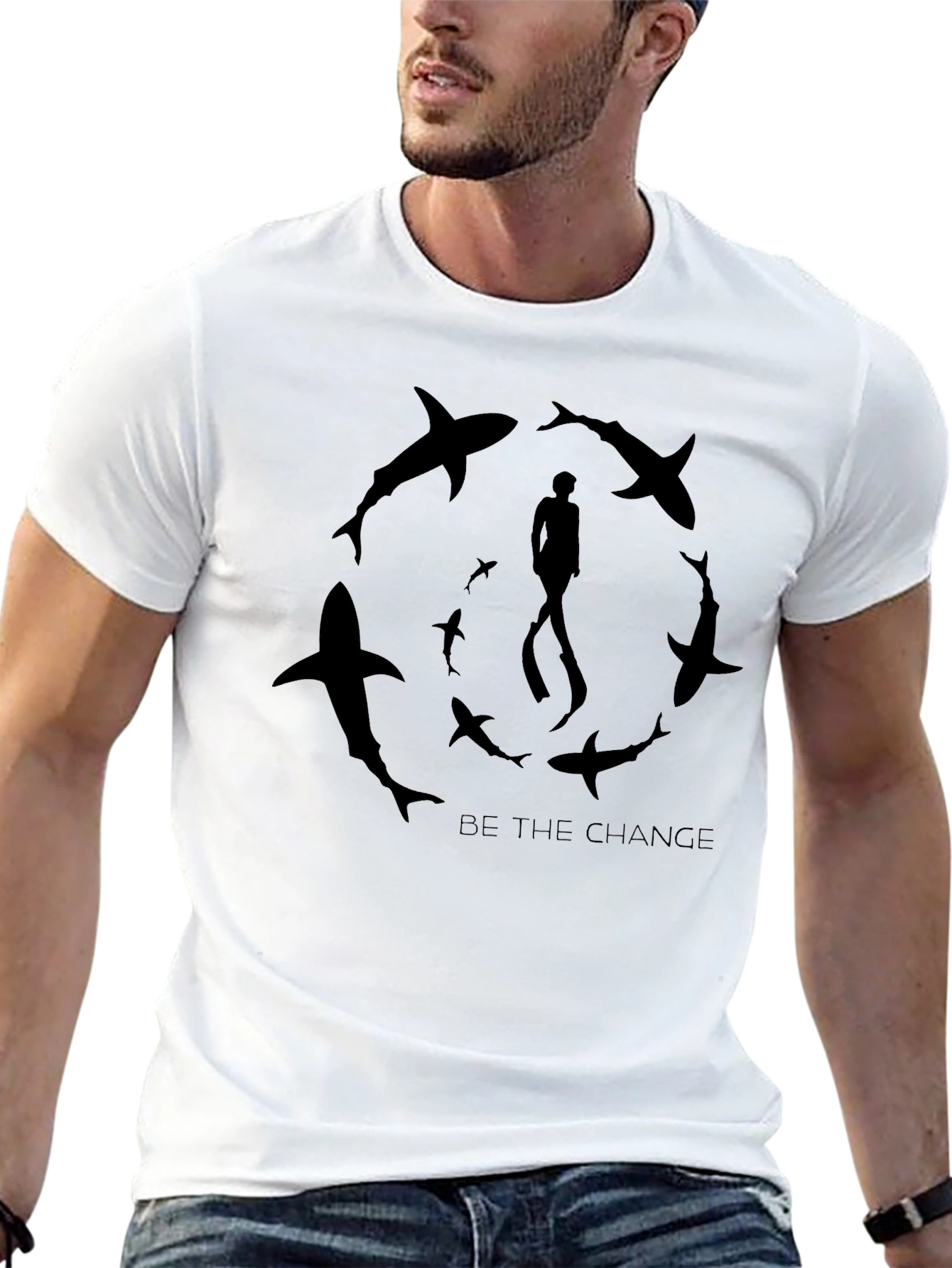 Shark Circle Graphic Black Tee