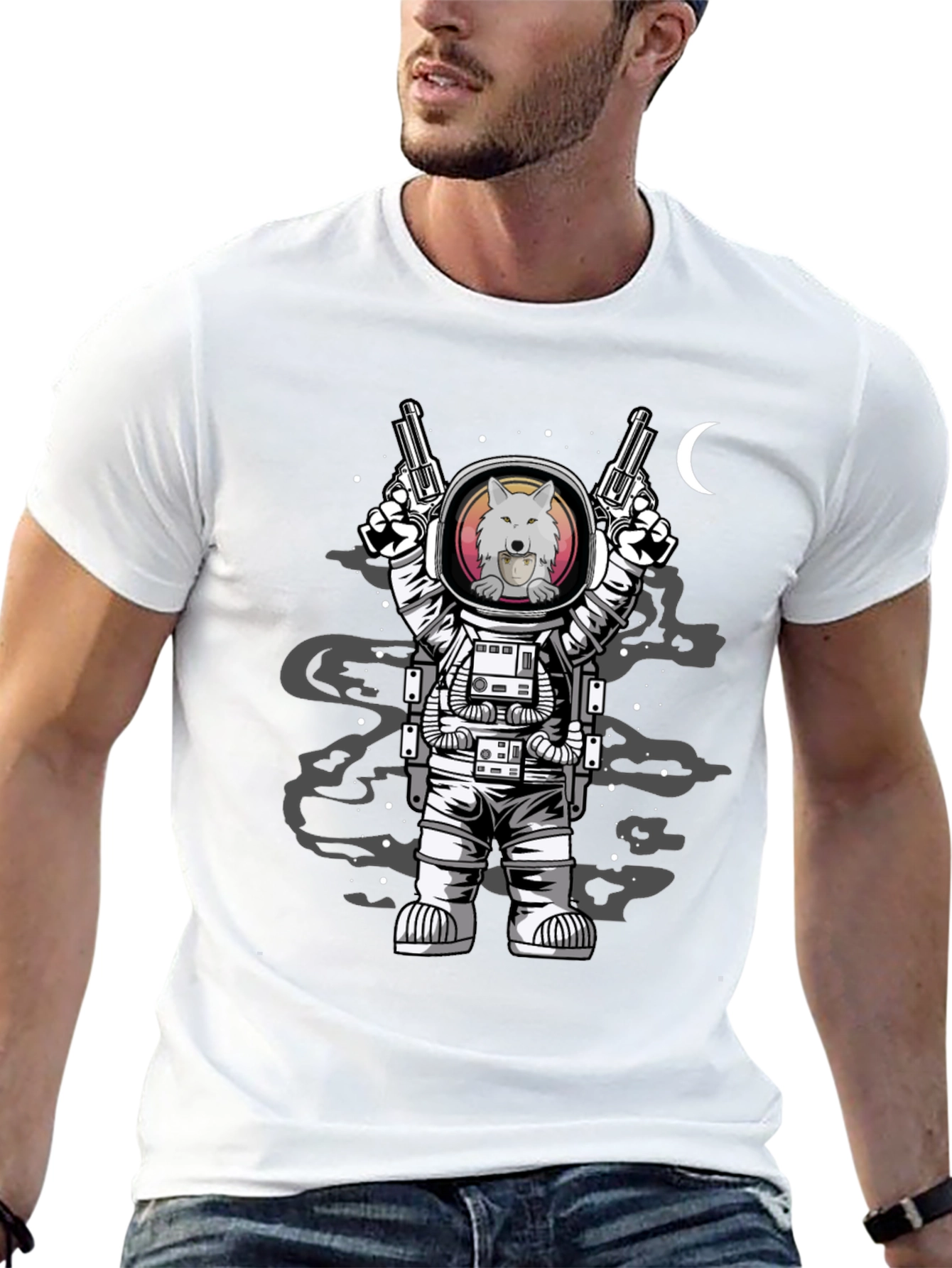 Astronaut Wolf T-Shirt - Space Gun Design