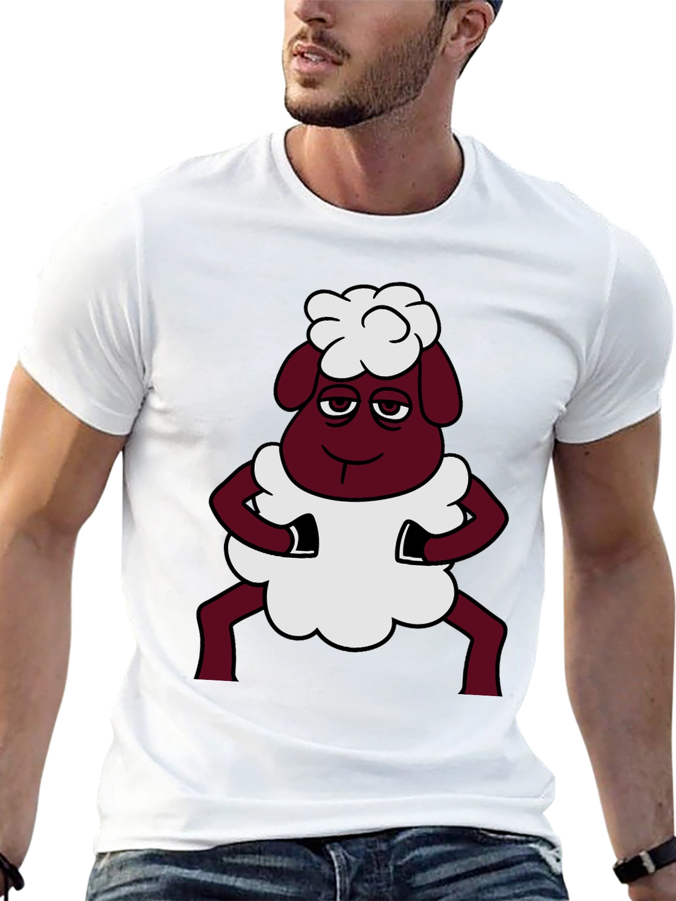 Funny Sheep Cartoon Graphic Black T-Shirt