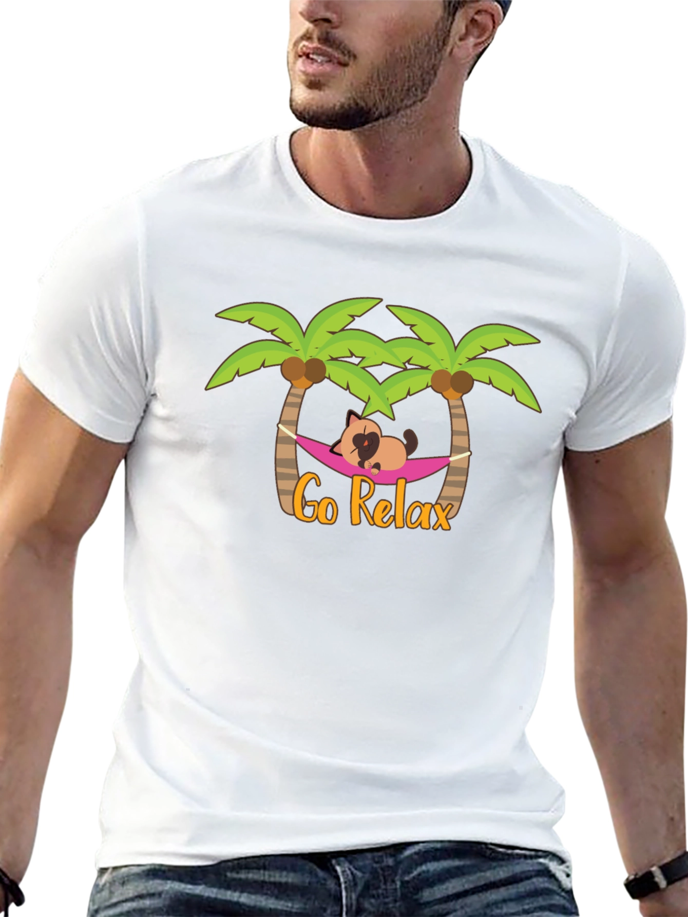 Go Relax Palm Tree Cat Hammock Graphic Tee