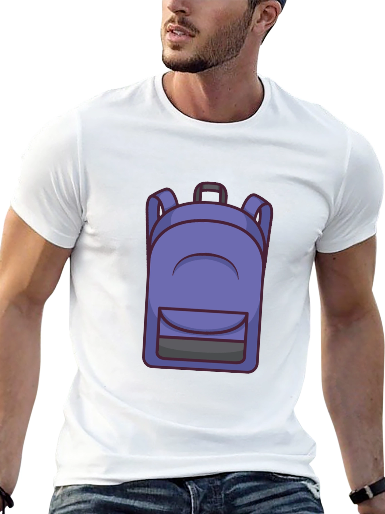 Cartoon Backpack Graphic Black T-Shirt