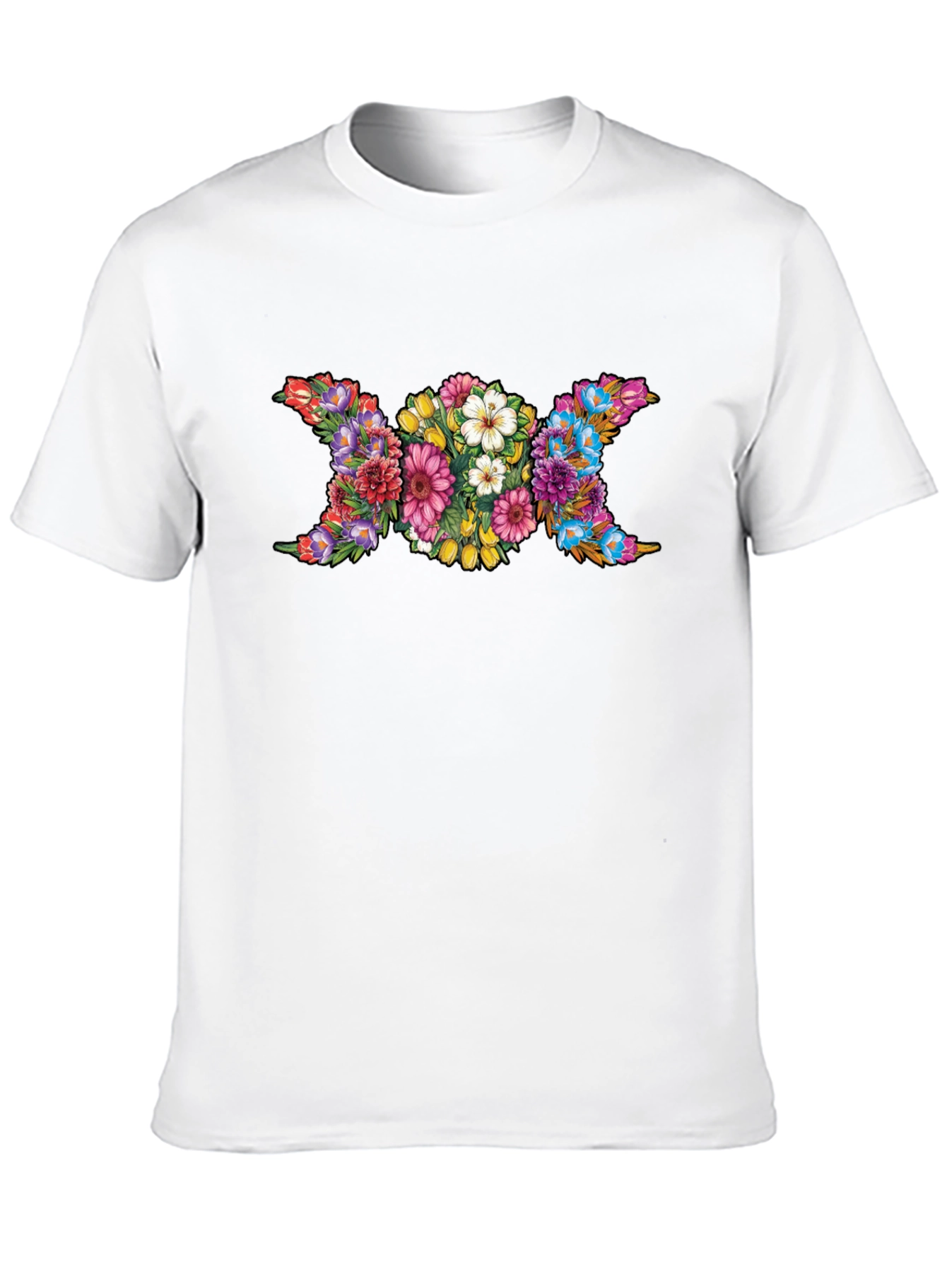 Floral Triple Moon Goddess Black T-Shirt
