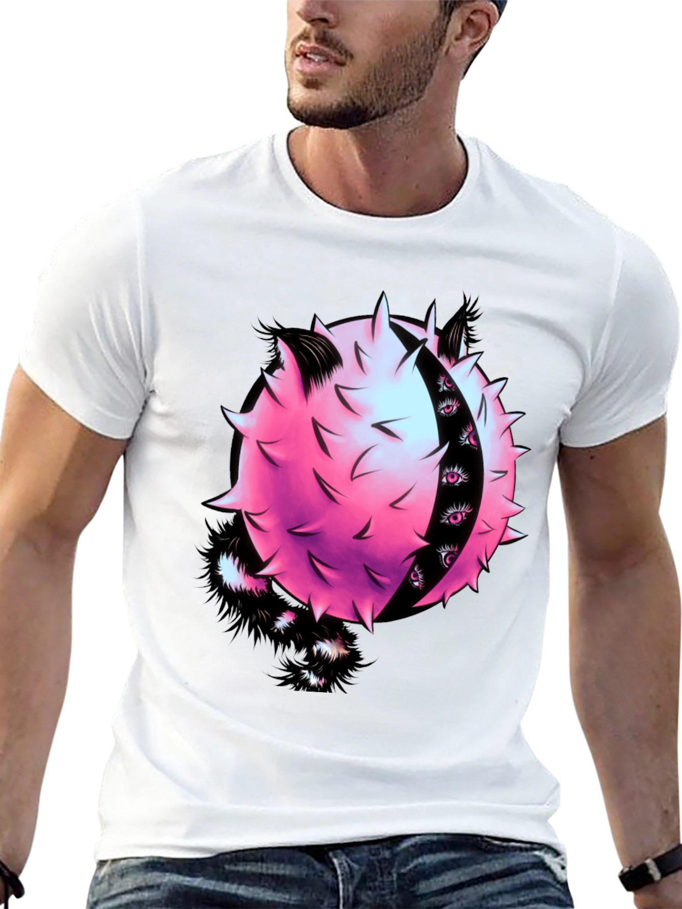Edgy Graphic Tee - Spiky Pink Ball with Eyes