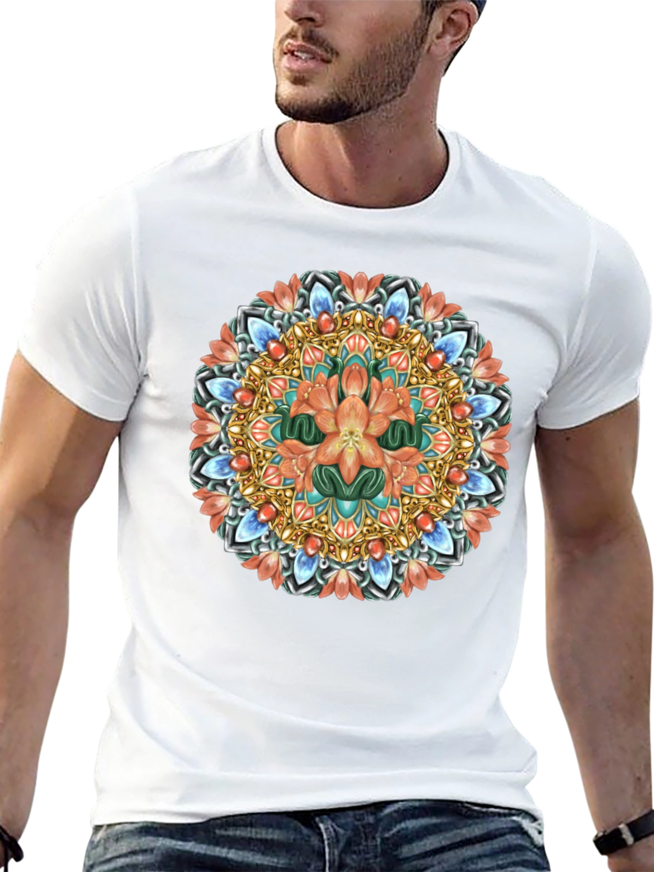 Floral Mandala Graphic Print Black T-Shirt