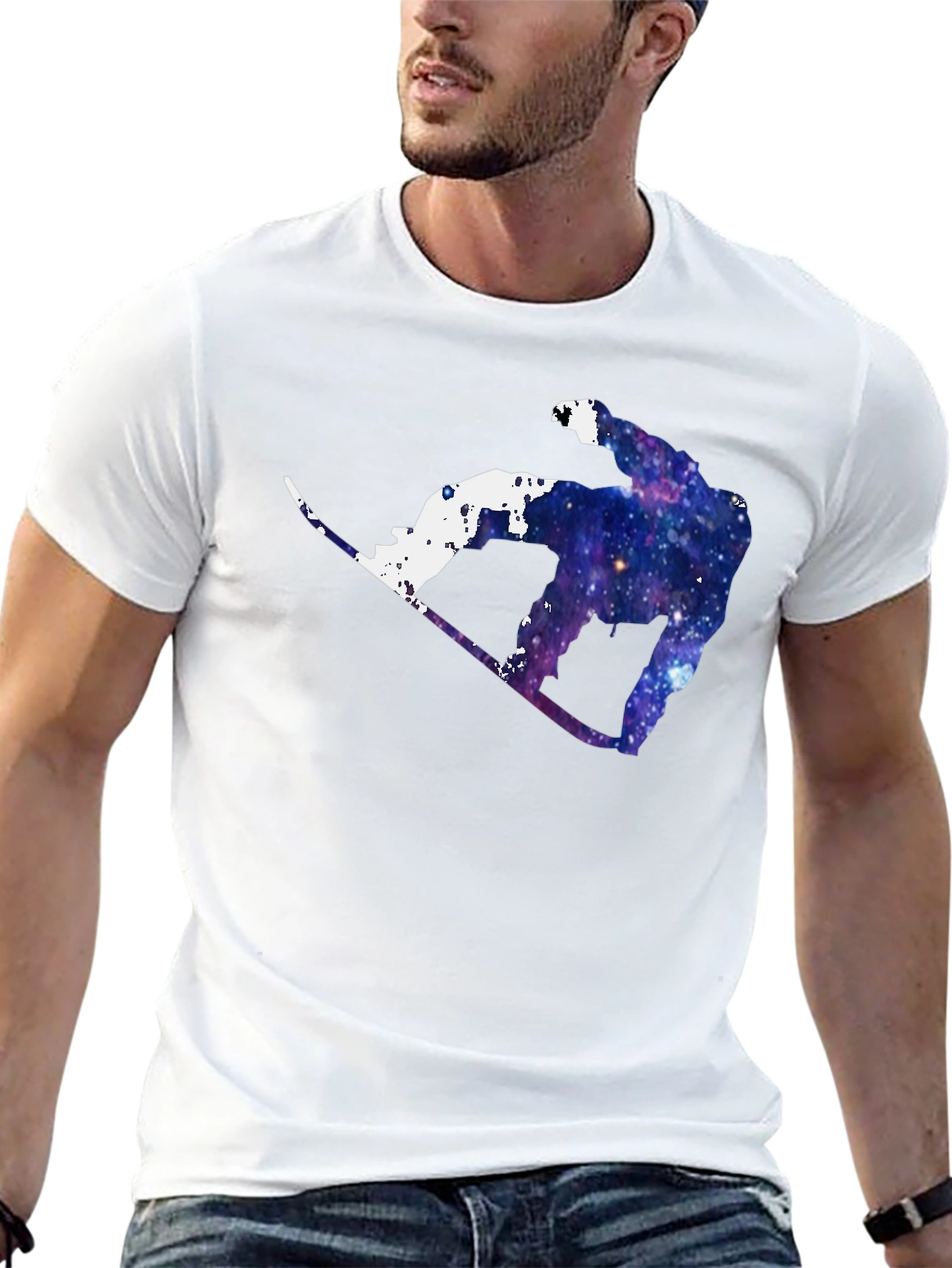 Galaxy Snowboarder Graphic Tee - Cosmic Style
