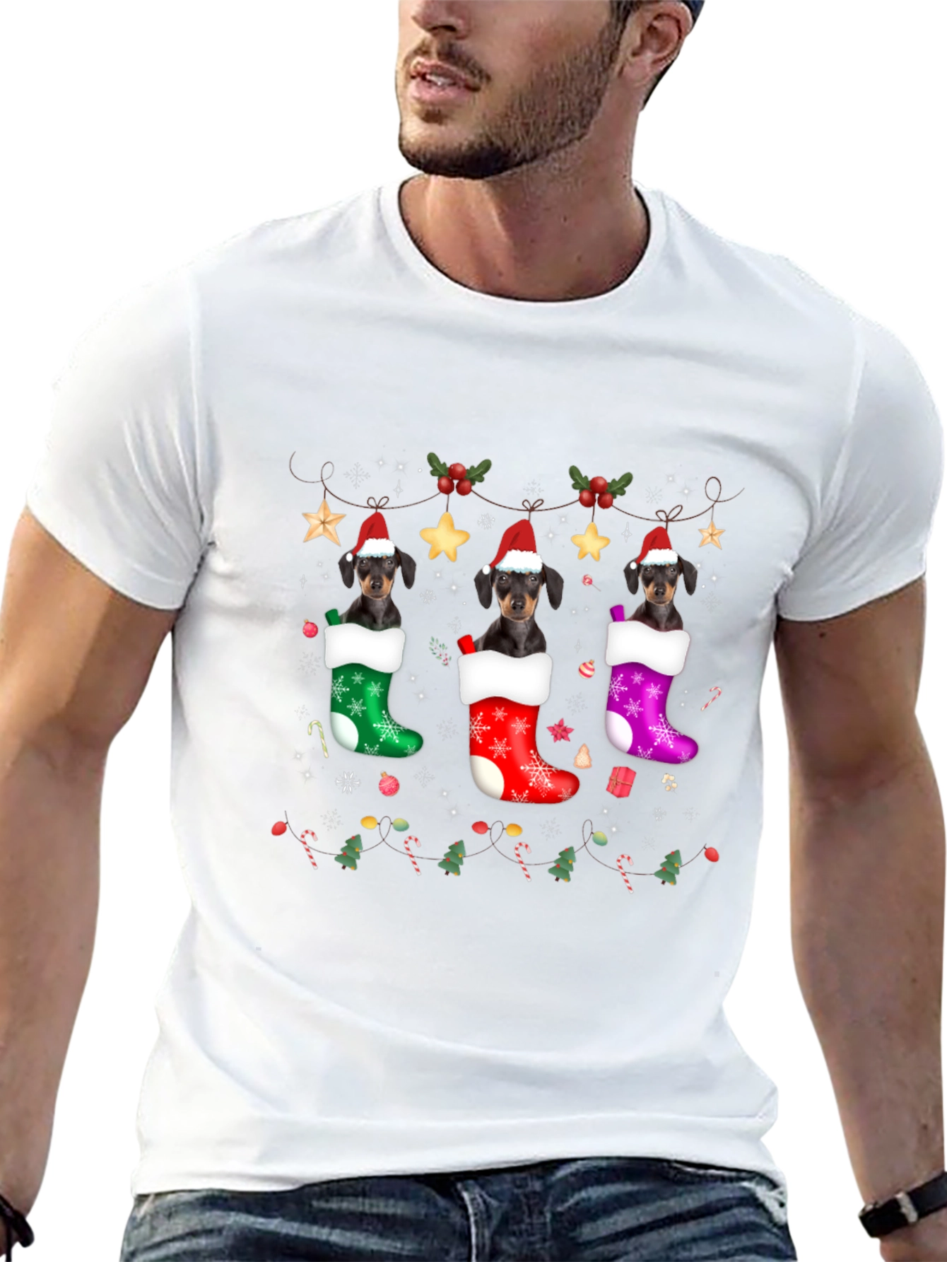 Festive Dachshund Christmas Stocking T-Shirt
